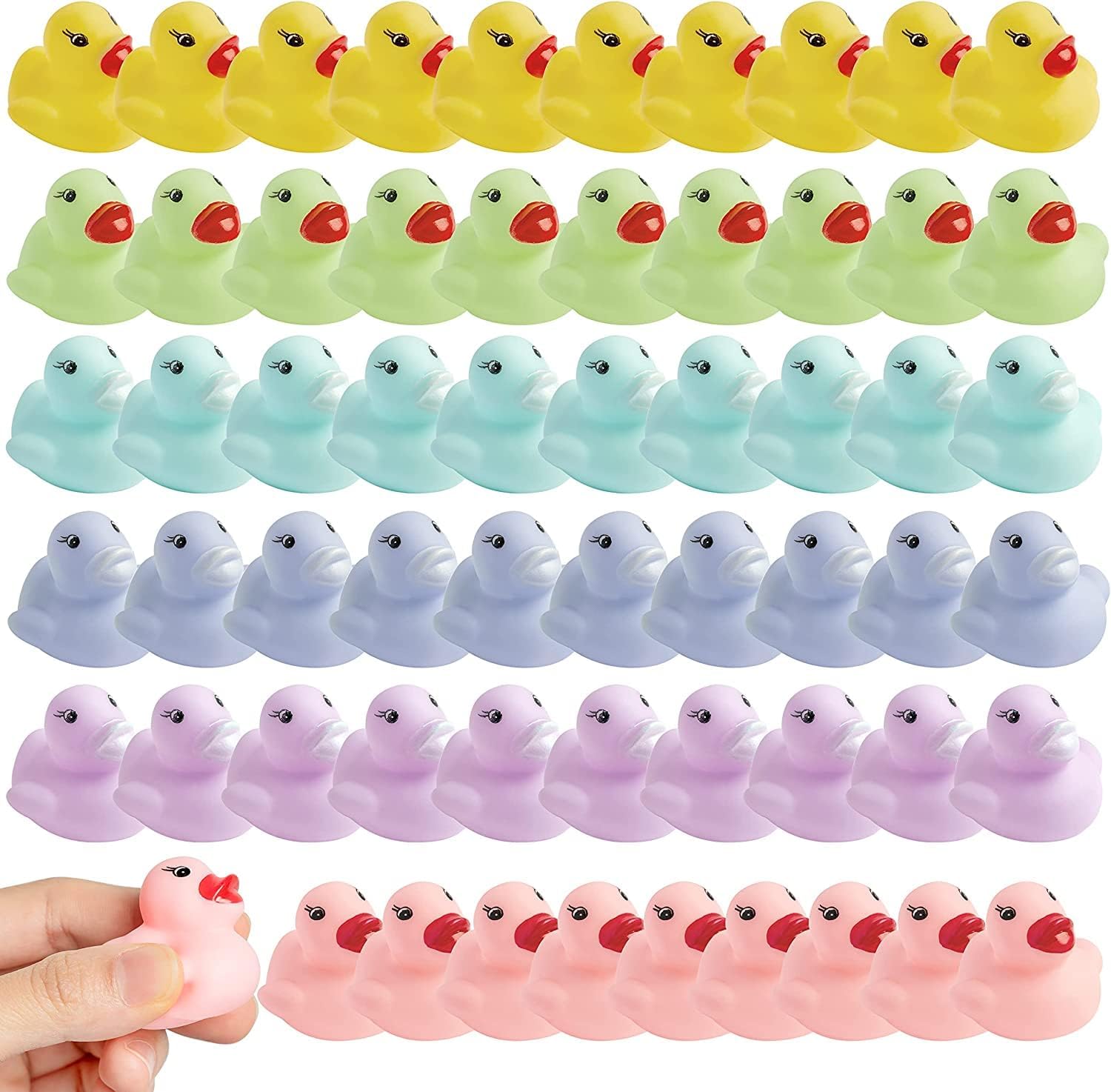 Haooryx Macaron Miniature Rubber Duckies - 60Pcs Colorful Mini Pastel Float Ducky Pool Toy Novelty Squeeze Smile Ducks Kids' Birthday Multi-Item Party Favor Packs School Rewards Game Prizes Bath Toys