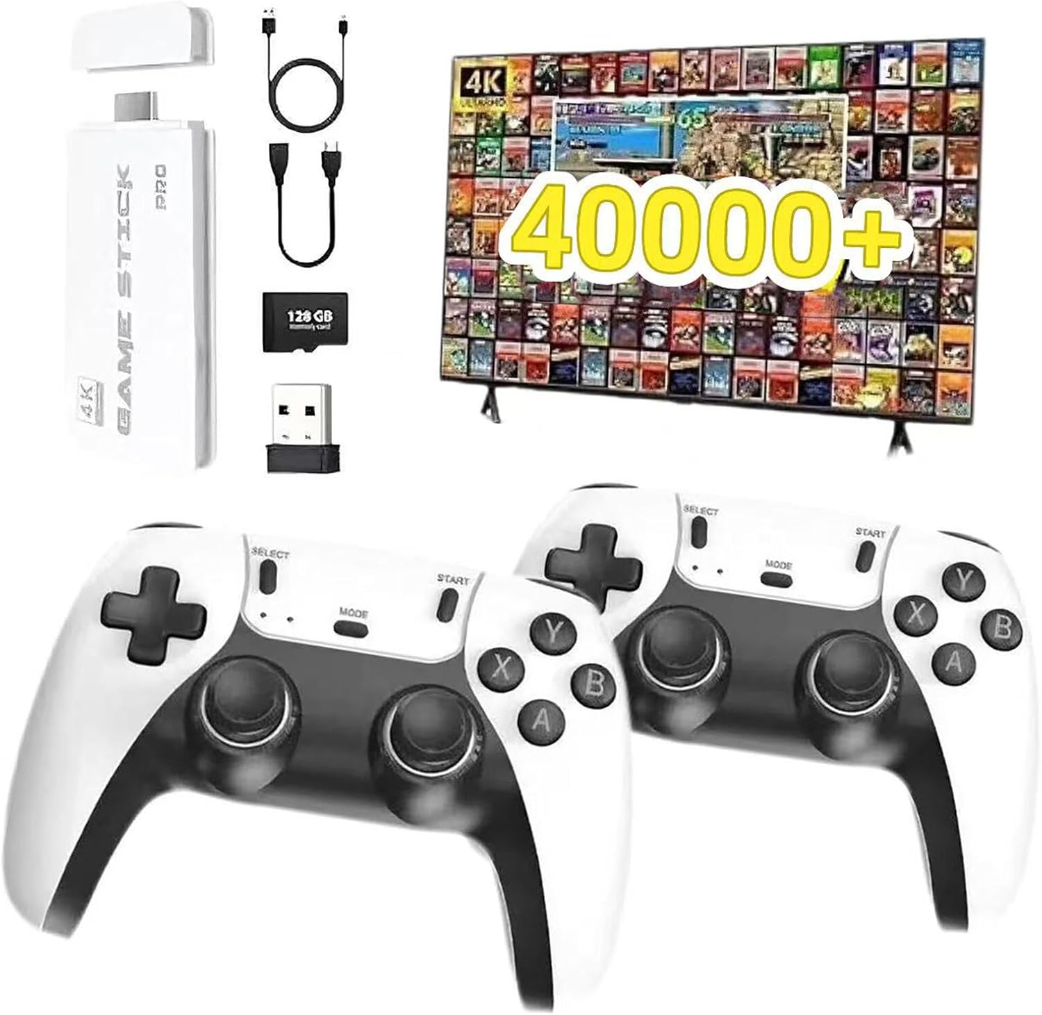 sunzoneflo Retro Gaming Console，23 Classic Emulators,4K HDMI Output,Plug and play Retro Game Stick Built in 40000+ Games with 2.4G Wireless Controllers(128GB)