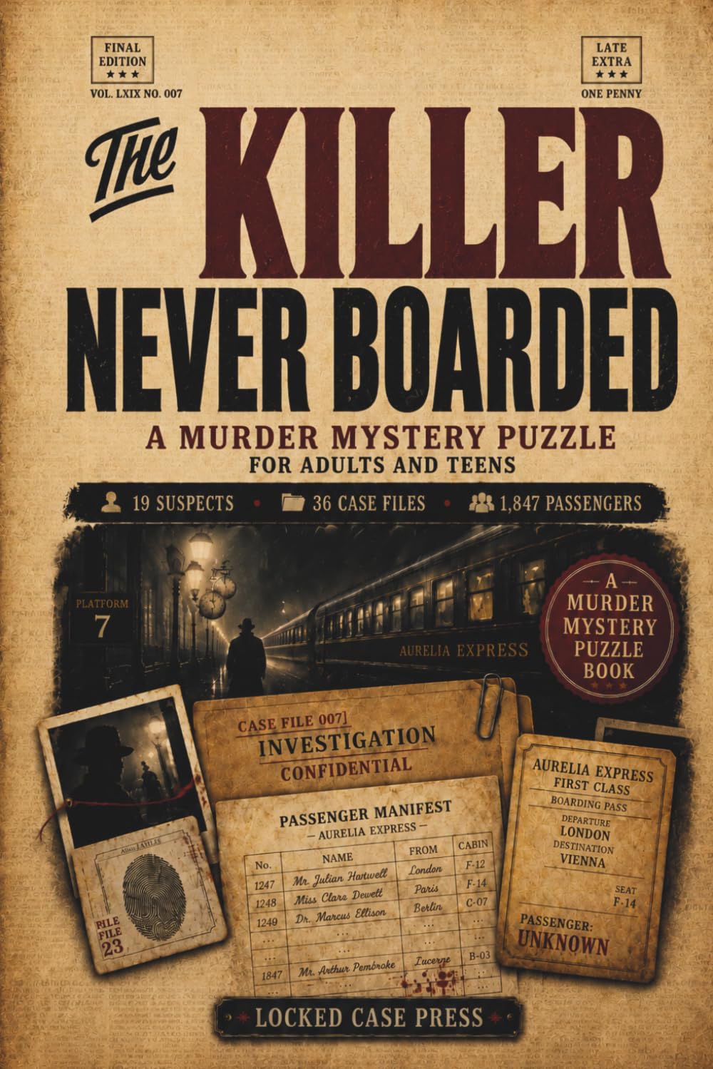 The Killer Never Boarded: A Murder Mystery Puzzle for Adults and Teens with 19 Suspects, 36 Case Files, 1,847 Passengers, and a Murderer Who Was Never on the Train