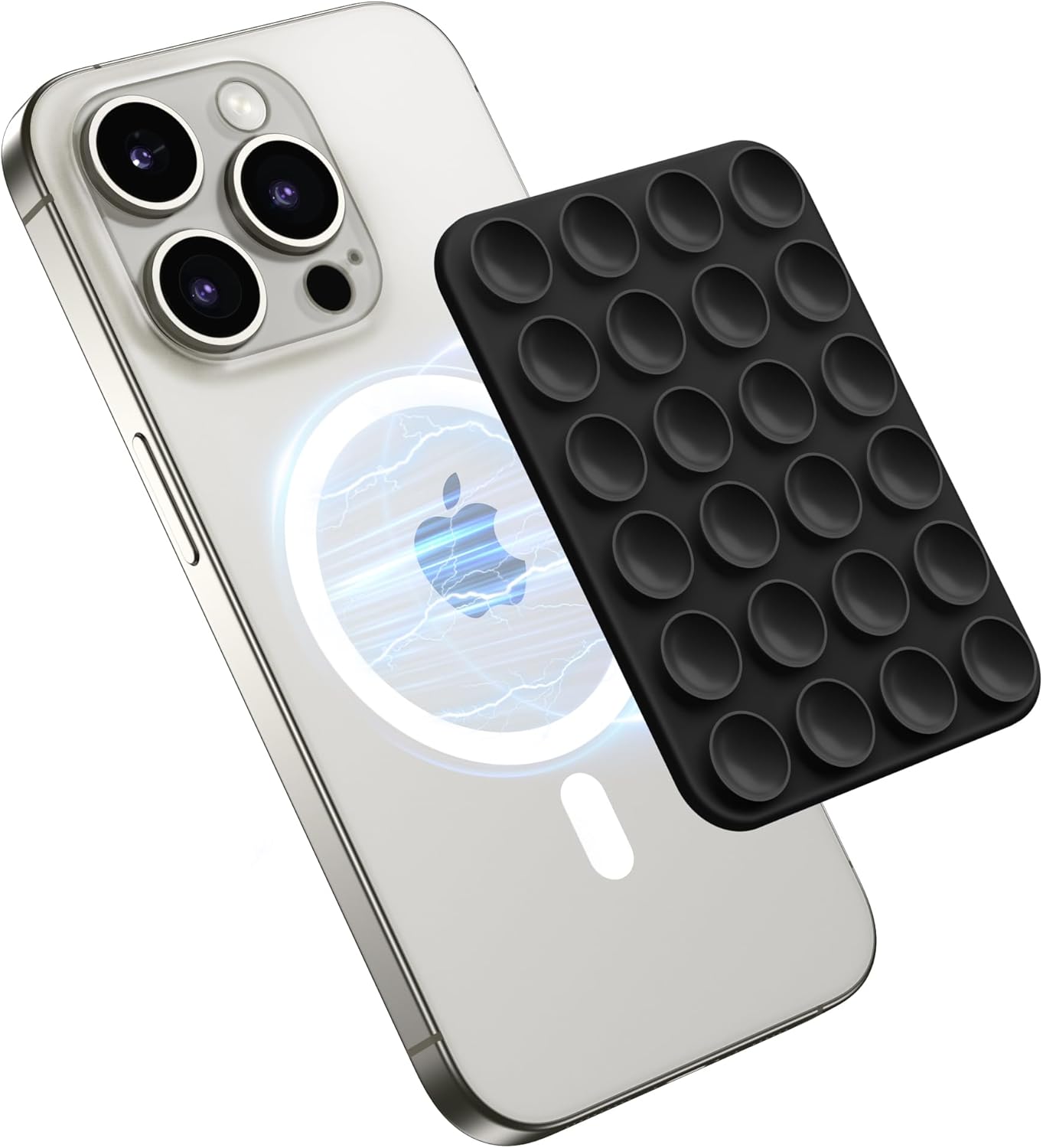 GONEZ Magnetic Suction Cup Phone Mount, Hands-Free Silicone Phone Grip Holder Compatible with iPhone MagSafe Phone Case, Mirror Shower Phone Stand for iPhone and Android,Selfies and Videos,Black