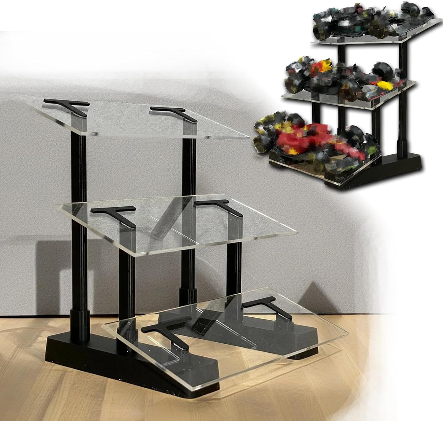 3 Tier Car Model Display Stand, Angled Racing Car Display Case for 1/24 Scale Diecast Models, Tabletop Organiser for 3 Models, Ideal Gift for 1:24 Car Model Collector