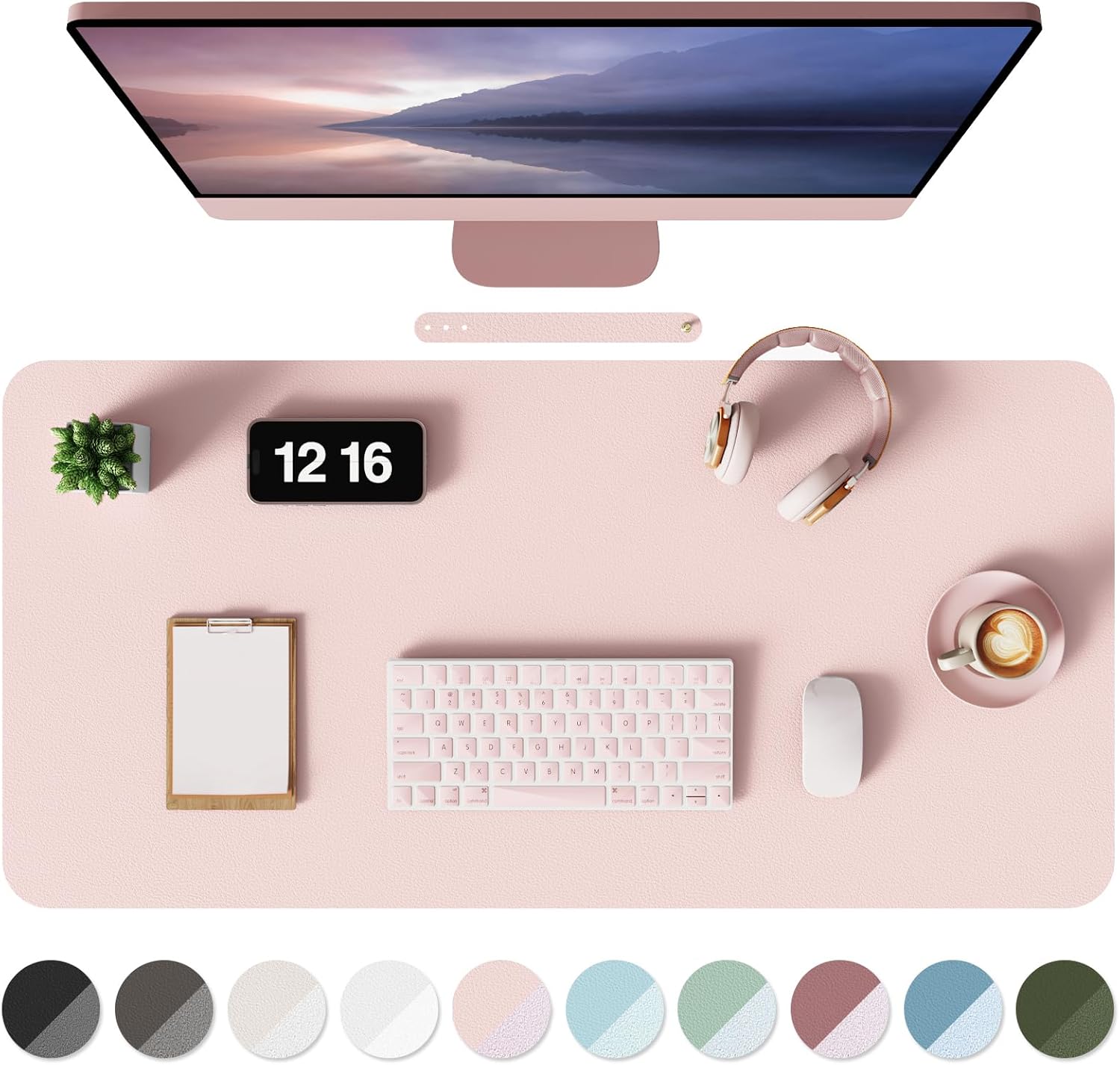 MOLMO Non-Slip Desk Mat, Waterproof Desk Pad Table Protector, Easy Clean Laptop Mat Large Mouse Pad Leather Writing Mat with Suede for Office /Home/Decor (Pink, 60 x 35 cm)