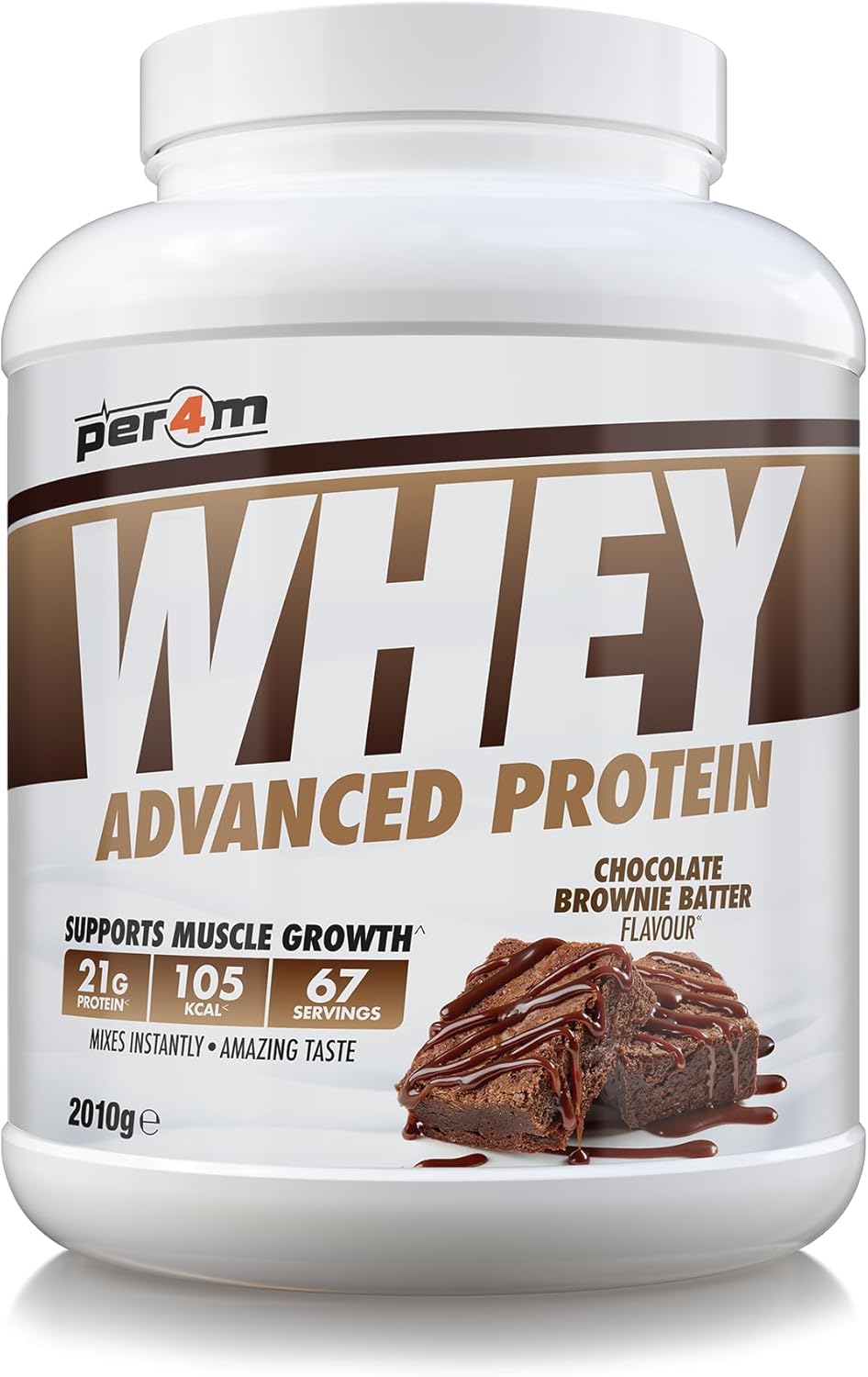 Per4m Protein Whey Powder | 67 Servings of High Protein Shake with Amino Acids | for Optimal Nutrition When Training | Low Sugar Gym Supplements (Chocolate Brownie Batter, 2010g)