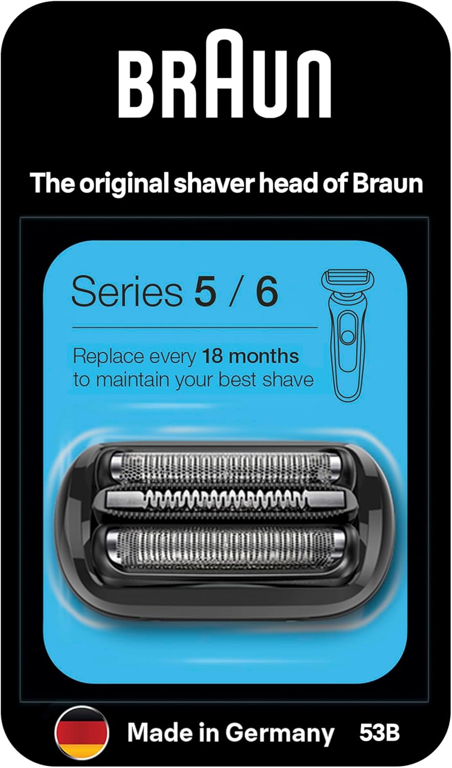 Braun Series 5 Electric Shaver Replacement Head, Easily Attach Compatible Head for New Generation Series 5/6 Shavers, 53B, Black