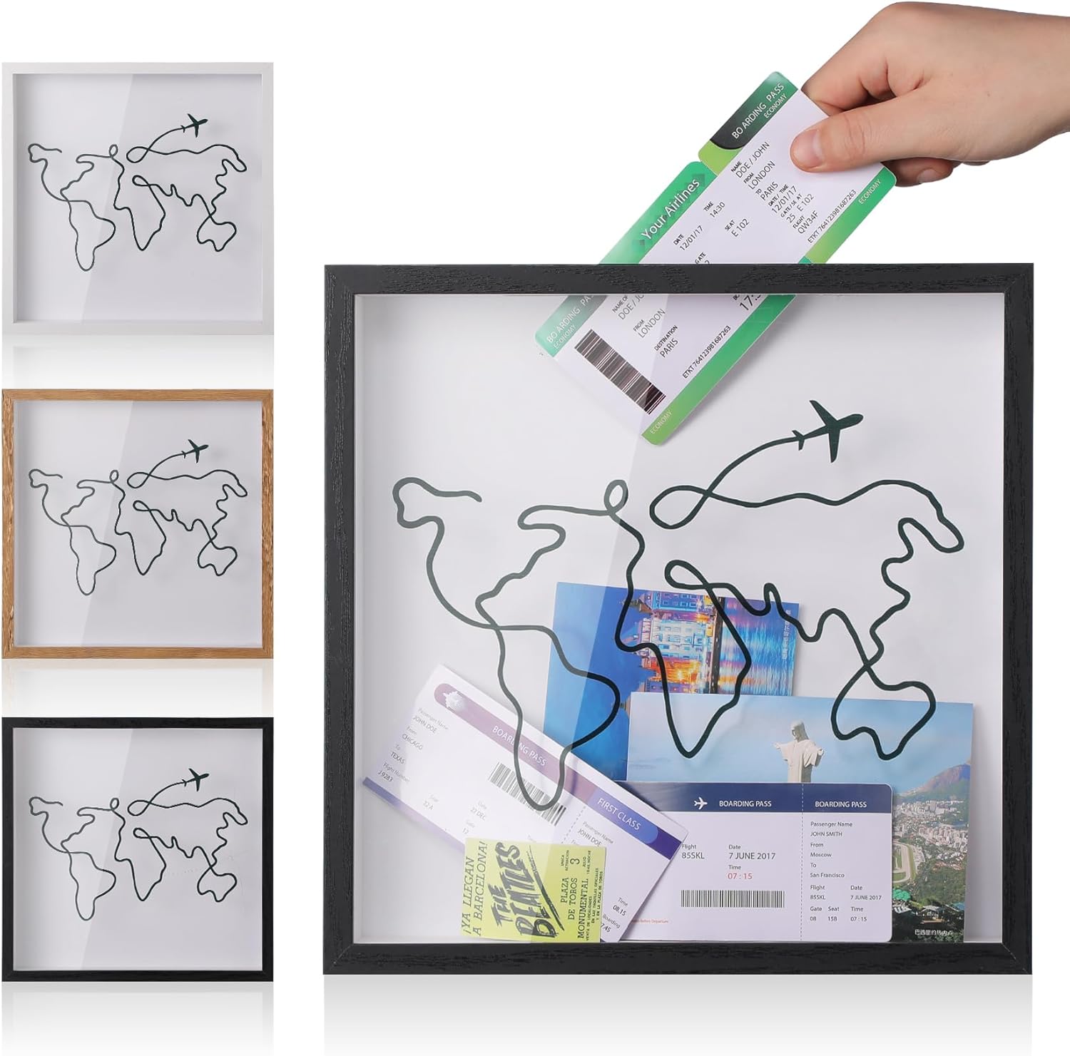 MUXIUNT Adventure Archive Travel Memory Keepsake Life in a Box Frame with Non-Marking Nail for Travel Gifts Essentials, 8&12In Travel Collection Shadow Box Frame Display Case for Ticket Photo Postcard