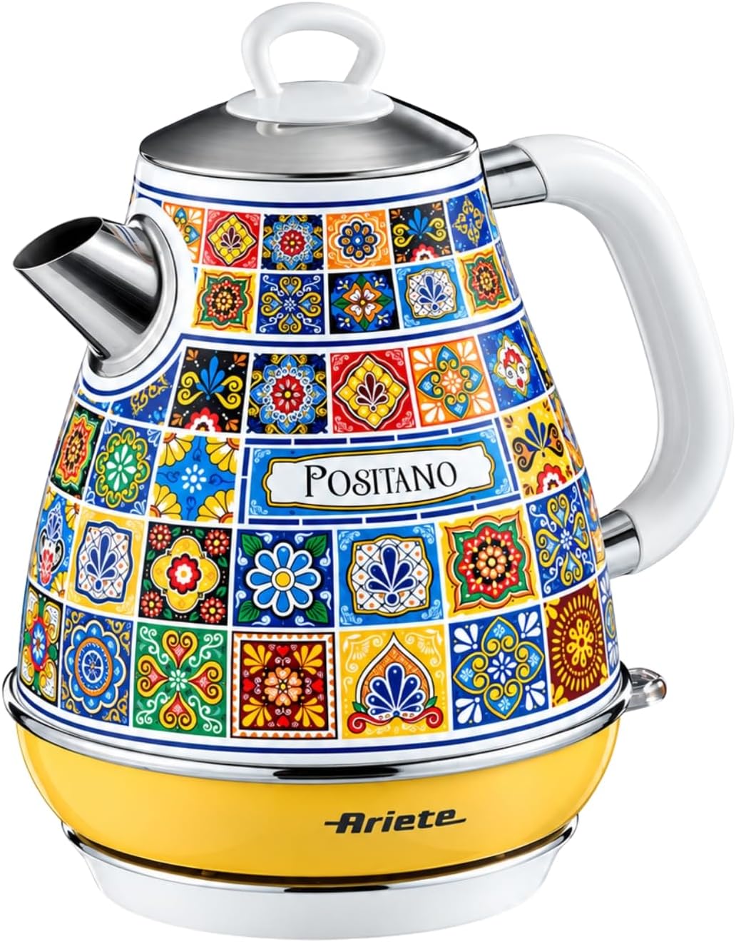 Ariete Positano 1.7 Litre Jug Kettle, Painted Steel Retro Italian Tile Design, Anti Scale Filter, 360 Degree Rotating Base