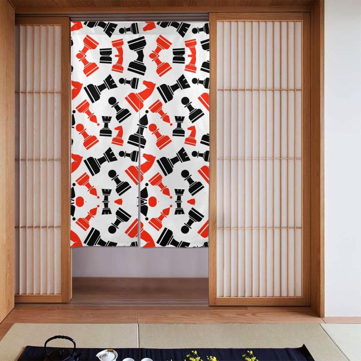 Chess Pattern Print Door Window Shades Curtains For Doorways Privacy Blackout Door Bedroom Bathroom Kitchen