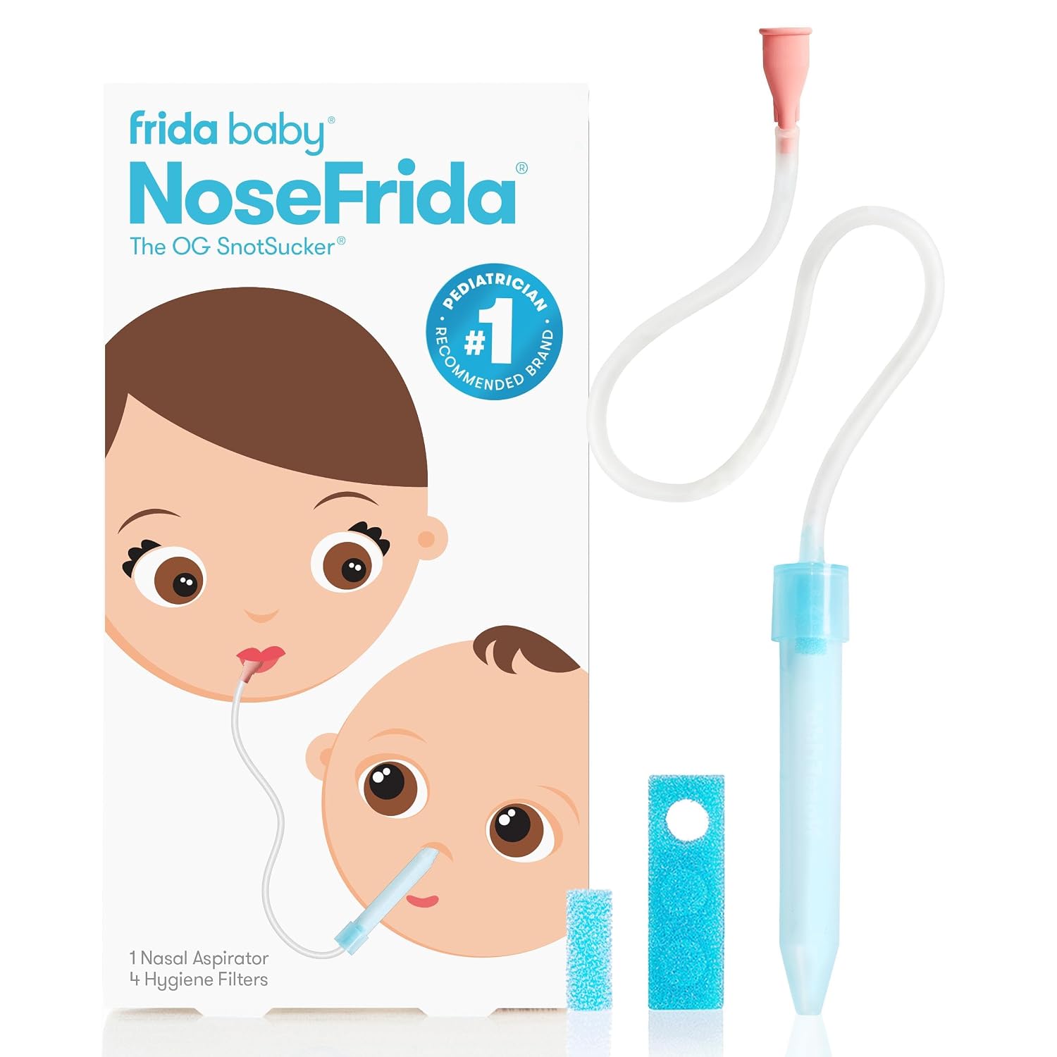 Frida Baby NoseFrida SnotSucker Nasal Aspirator for Baby, 4 Hygiene Filters | Nose Sucker Nasal Aspirator to Help Baby Breathe Easy, Includes 4 Extra Hygiene Filters