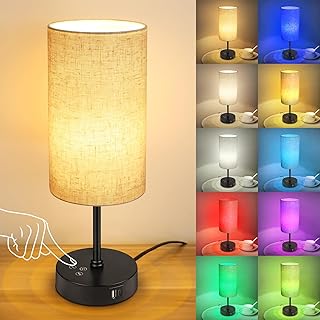 Unicozin Table Lamp, 3 CCT 3000K/4500K/6500K & RGB Color Changing, Stepless Dimmable Small Bedside Lamp for Reading, Touch Control Ambience Nightstand Light for Home Decor Party