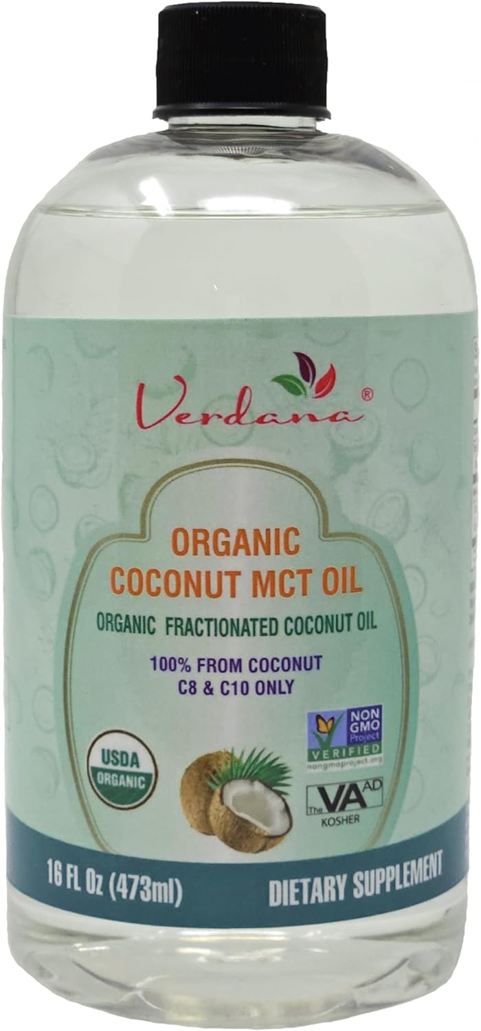 Verdana USDA Certified Organic Coconut MCT Oil – Fractionated Coconut Oil – No Palm Kernel Used – Kosher, Food Grade, Non-GMO – Great for Keto and Paleo Diets – 16 Fl Oz