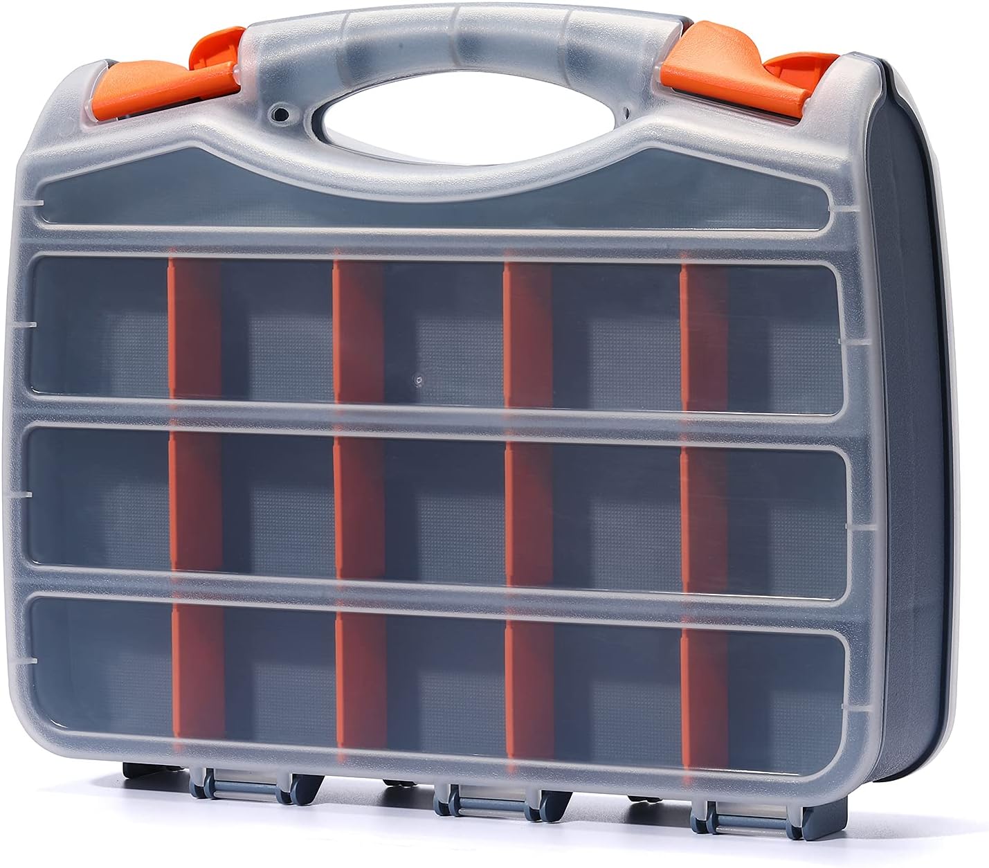 CASOMAN 12-inch Double-Side Hardware Box Storage with 15 Compartments Each Side, DIY Removable Dividers, Tool Organizer