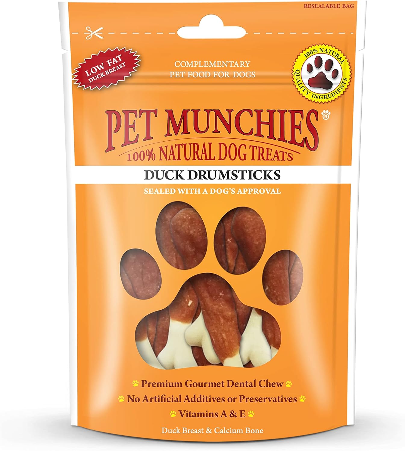 Pet Munchies Duck Drumsticks Dog Treats, Premium Dental Sticks with Natural Real Meat, Low in Fat 100g