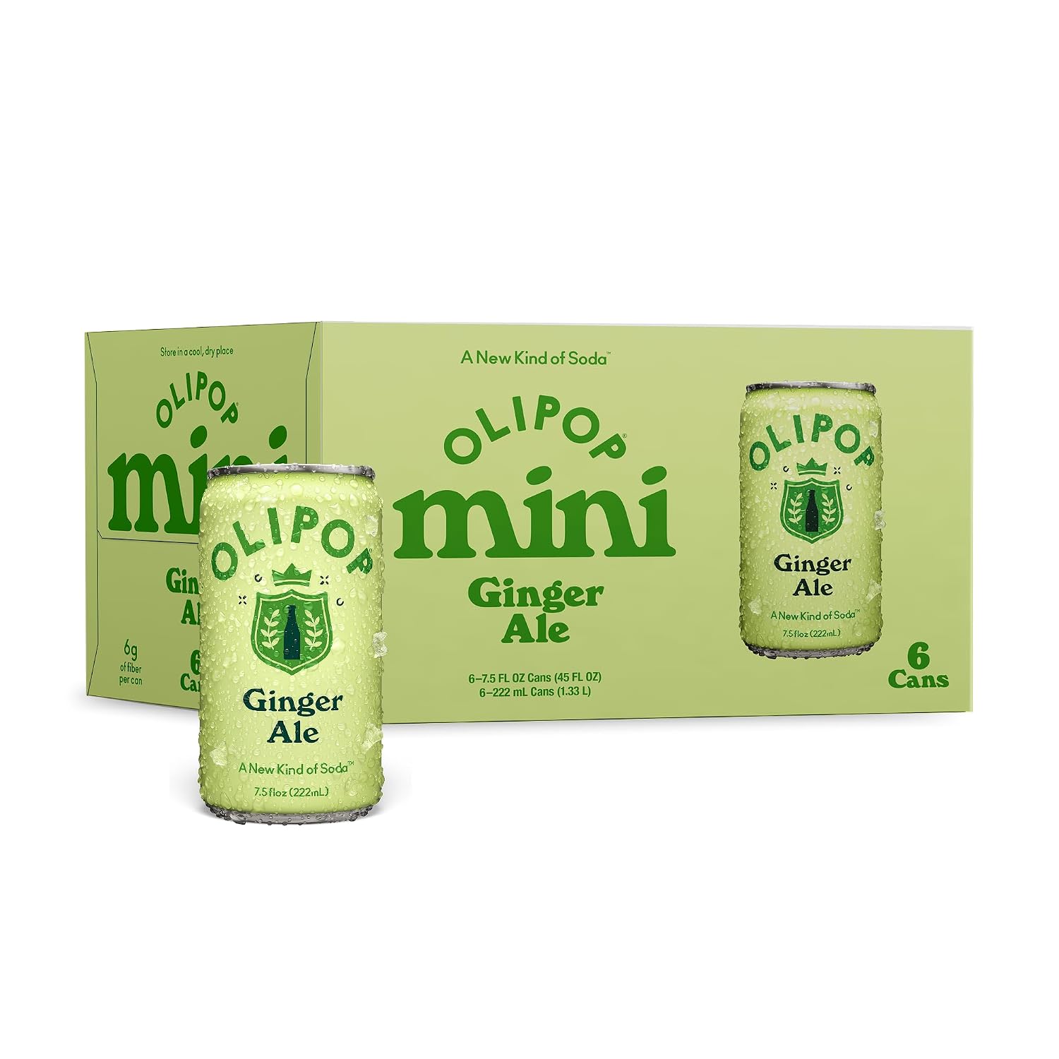 OLIPOP MINIs 6g Fiber Prebiotic Soda, Ginger Ale, 7.5 fl oz, 6 Pack