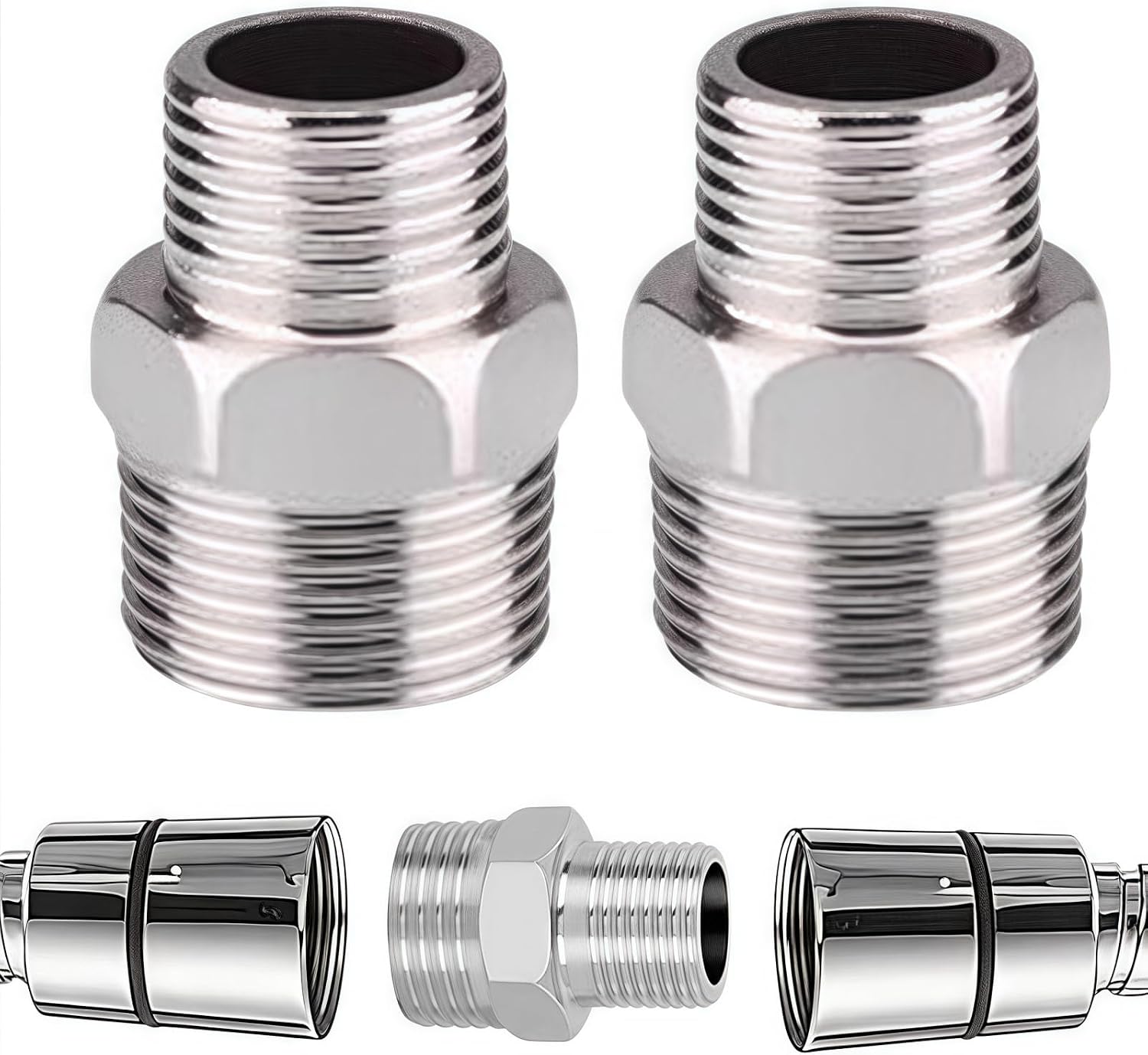 2PCS Shower Hose Connectors Male to Female,Threaded Connector Accessories, Shower Adapter,Water Pipe Plumbing Fittings,Hose Pipe Connector,Sh/ower Head Adap/TER,Ho/se Extension Connector