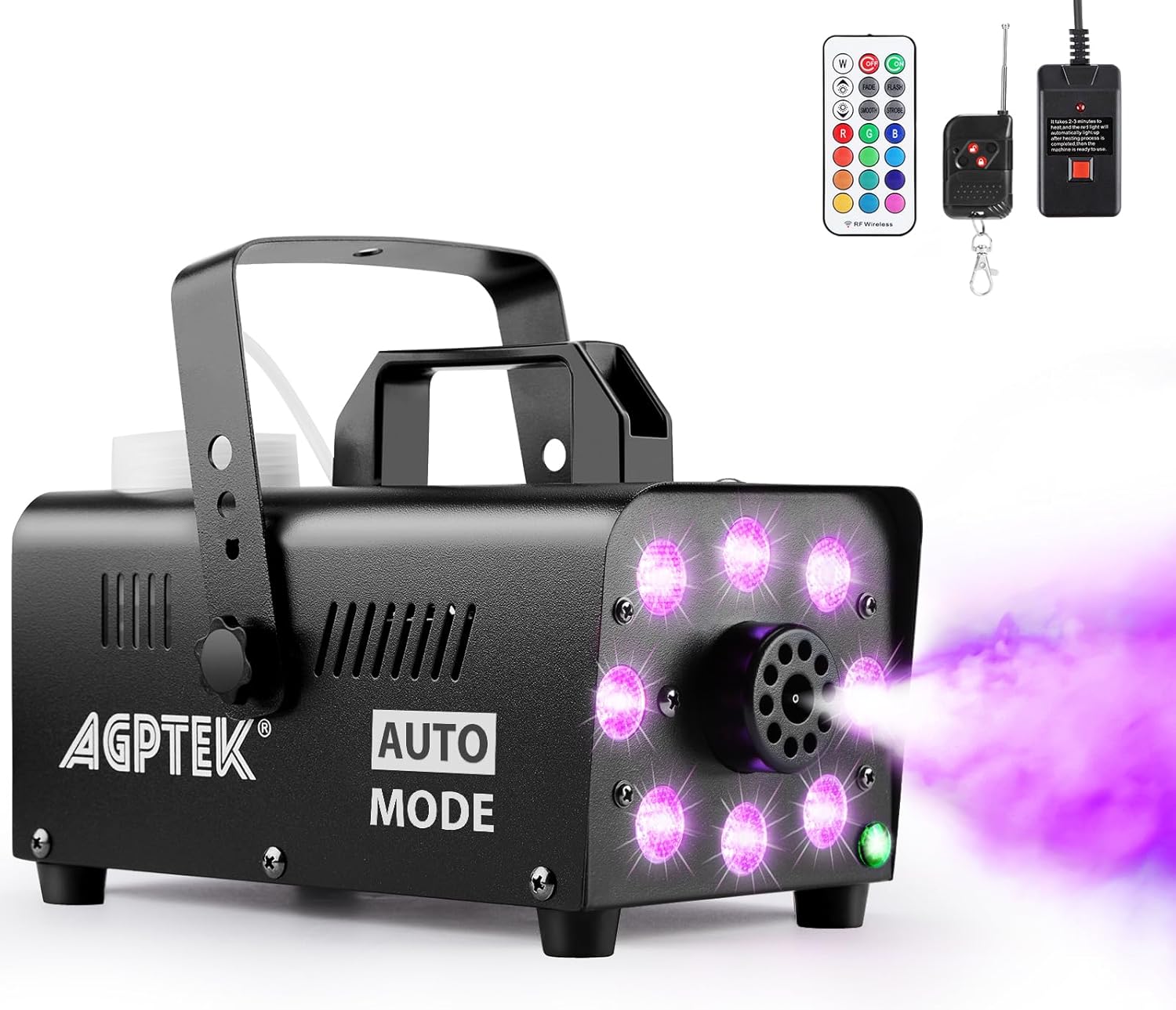Upgraded Fog Machine, AGPtEK Smoke Machine with 13 Colorful LED Lights and RGB Light Effect, 500W 2000CFM Fog with 2 Wired and Wireless Remote Controls, for Wedding Halloween Christmas Stage Effect