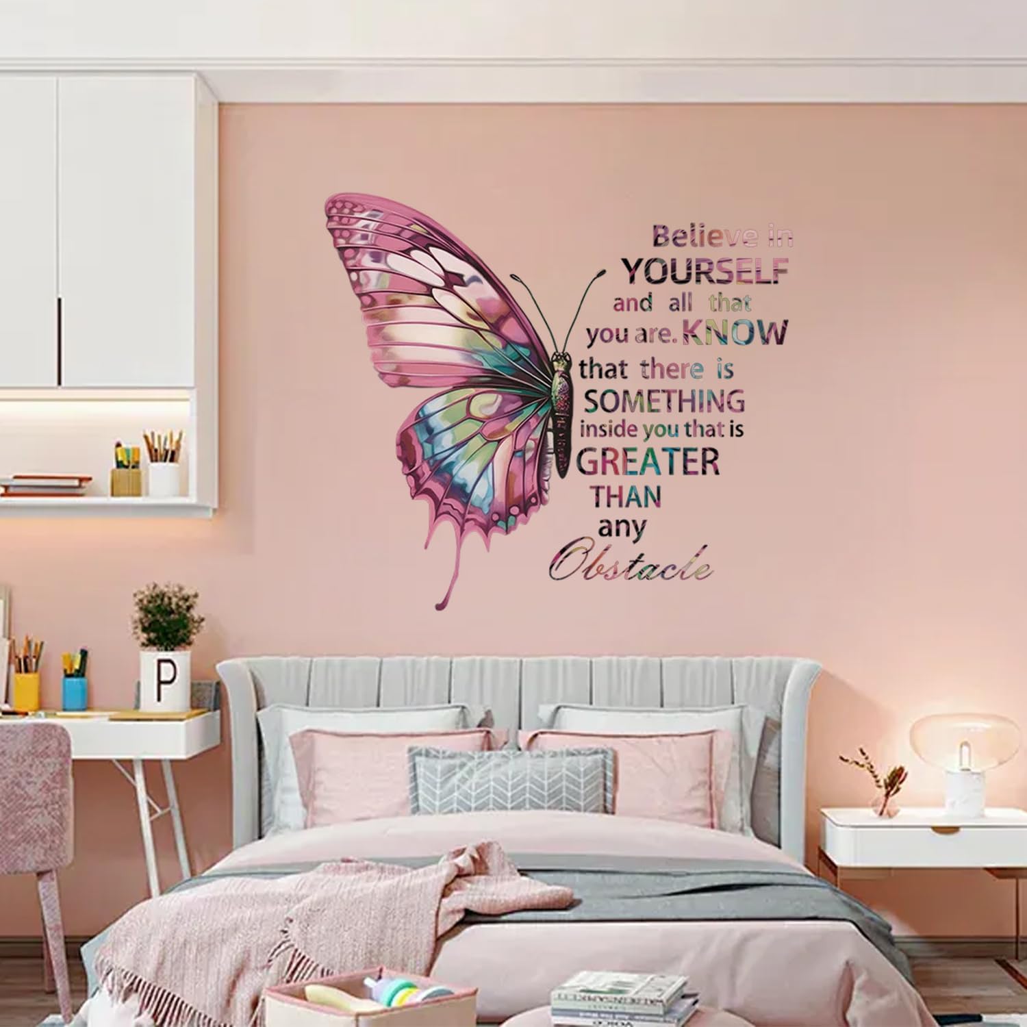 Colorful Butterfly Wall Stickers Inspirational Quotes Wall Sticker Vinyl Butterfly Wall Art Stickers Mental Health Positive Saying Wall Sticker for Kids Classroom Bedroom Wall Decor