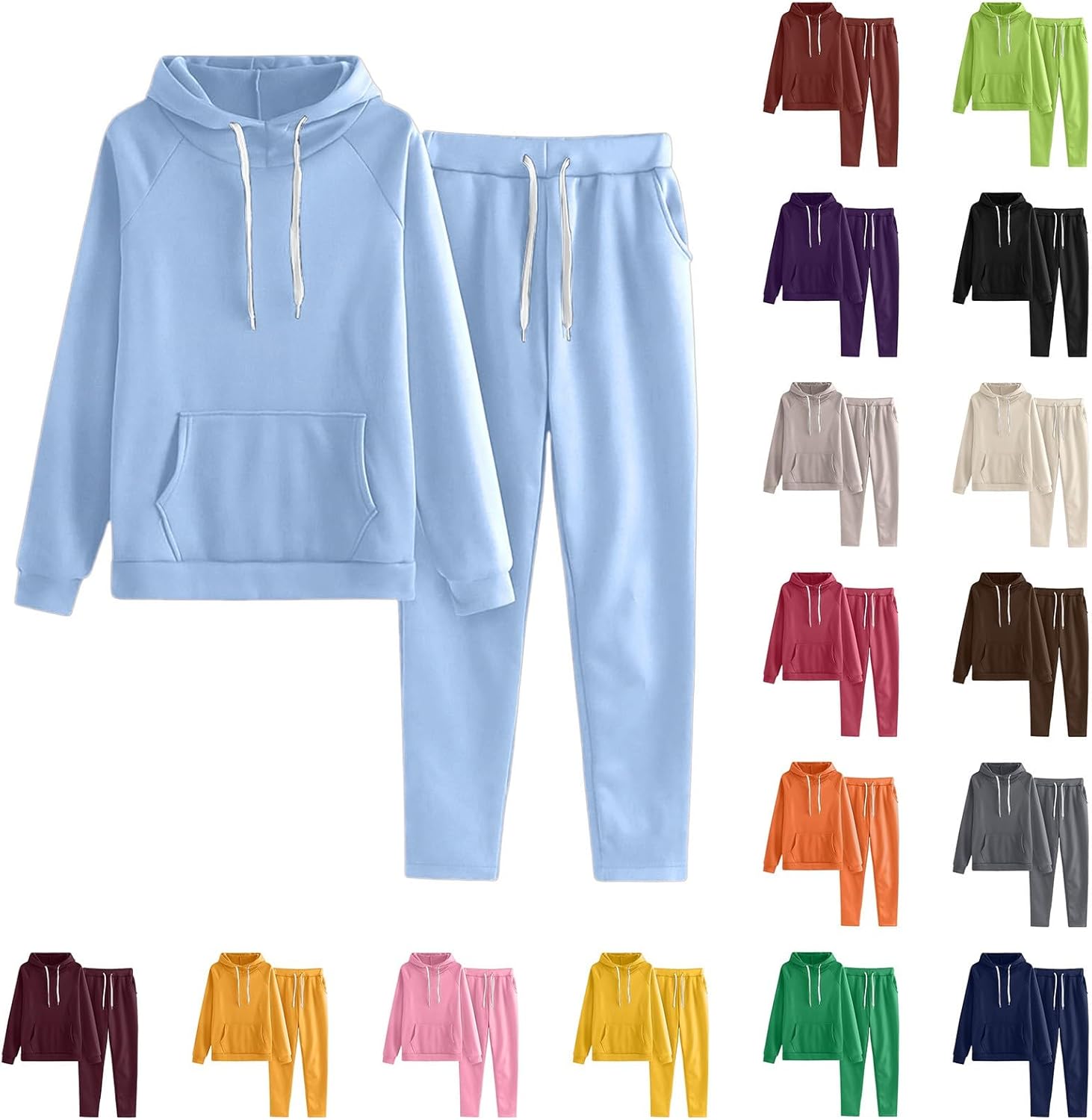 Sweatshirt for Women Y2K Two Piece Fall Hoodies Outfits Casual Loose Drawstring Jogger Sets Track Suits with Pockets