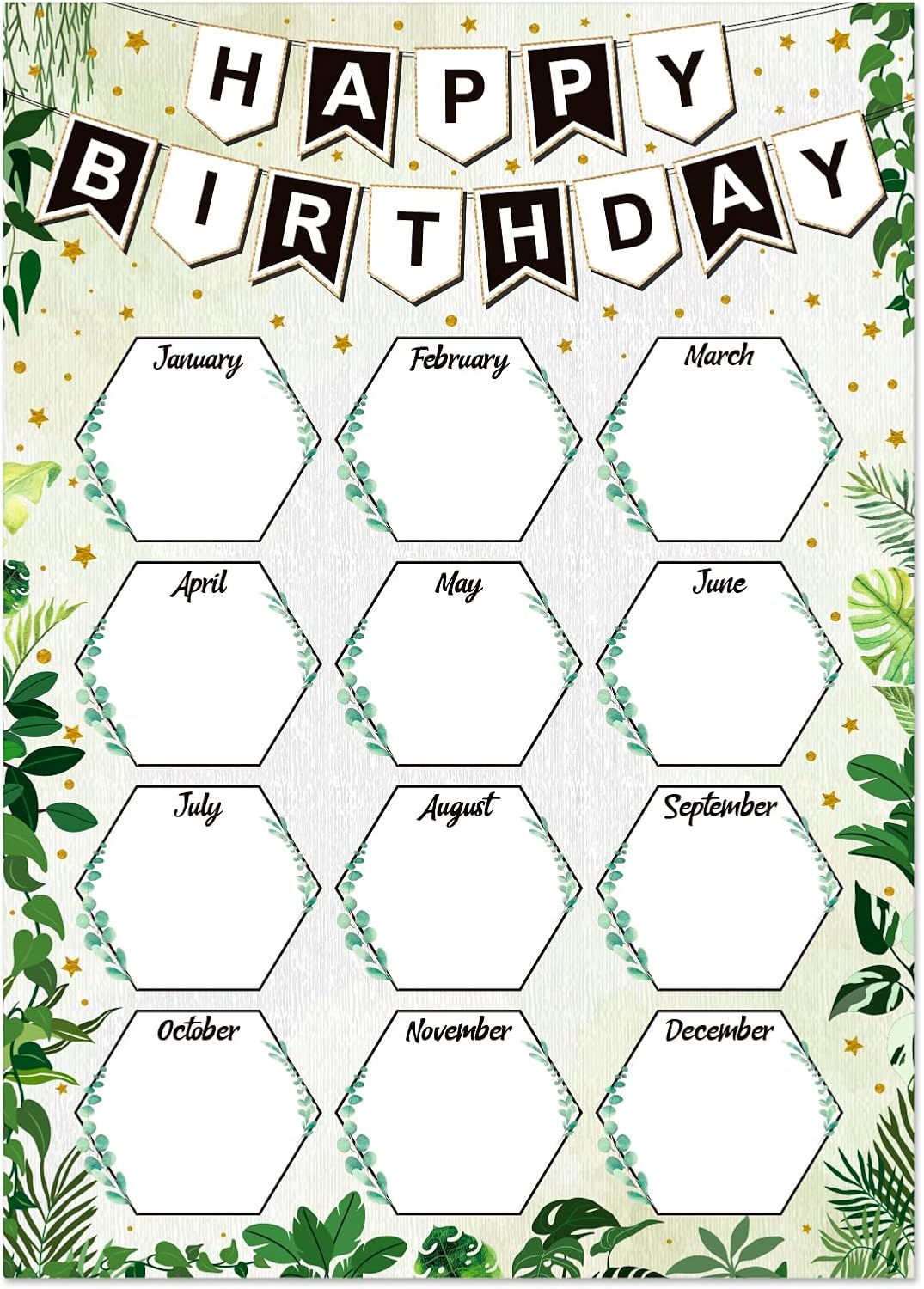 Fsaoor Birthday Chart for Classroom - Boho Greenery Birthday Poster Chart Reusable Happy Birthday Calendar Laminated Classroom Bulletin Board Decorations Back to School Teacher Supplies