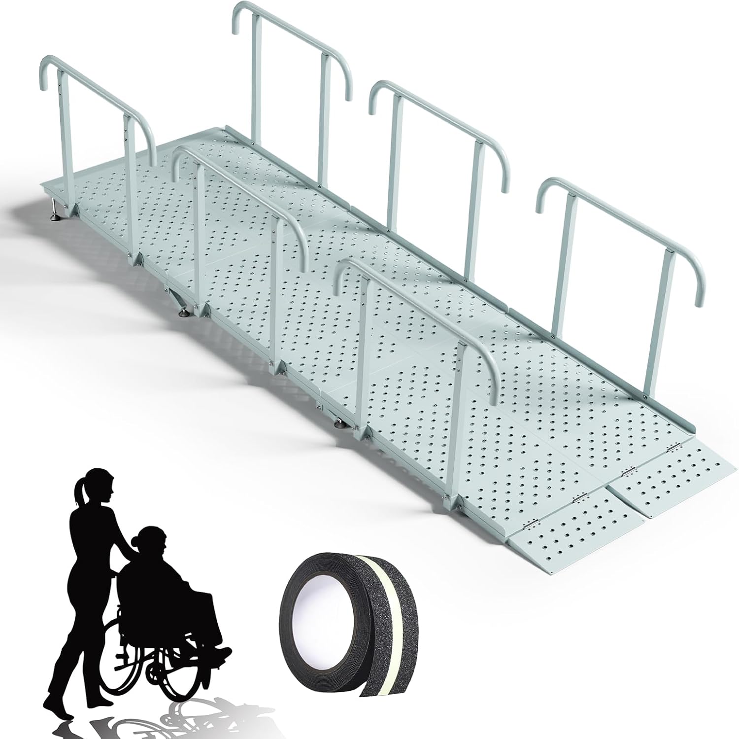 10 FT Wheelchair Ramp with Handrails, 850 lb Capacity, Anti-Slip