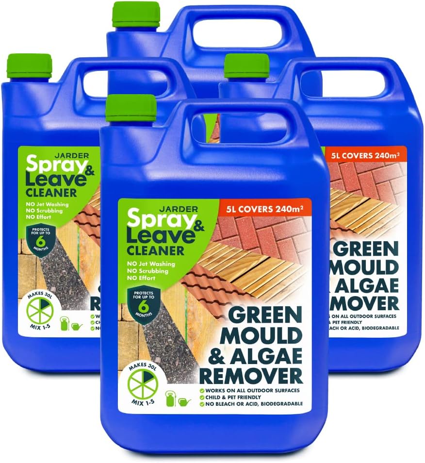Jarder Spray & Leave 4 x 5 Litre Concentrate Cleaner - Patio Fencing Decking - Green Mould & Algae Killer (20L)