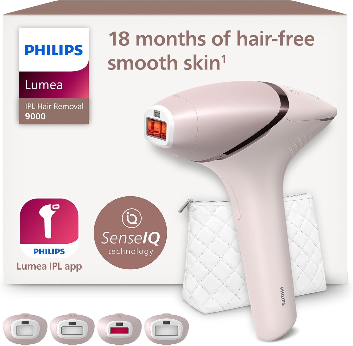 Philips Lumea IPL Hair Removal 9000 Series - Hair Removal Device with SenseIQ Technology, 4 Attachments Body, Face, Bikini and Underarm, Cordless Use (Model BRI957/00)