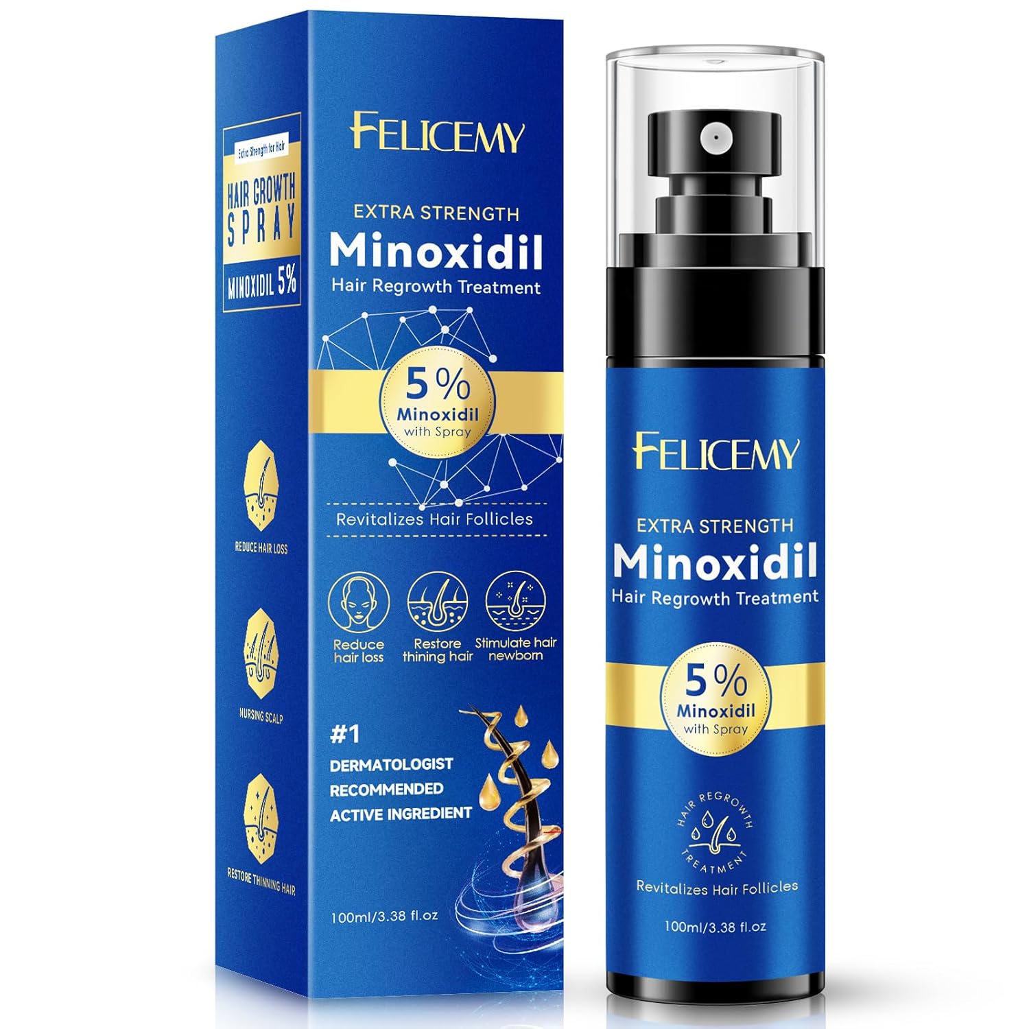 5% Minoxidil for Men and Women Hair Growth, Minoxidil Spray For Beard Growth Serum, Combat Hair Thinning and Loss, Strengthen Regrowth Treatment 3.38Fl Oz