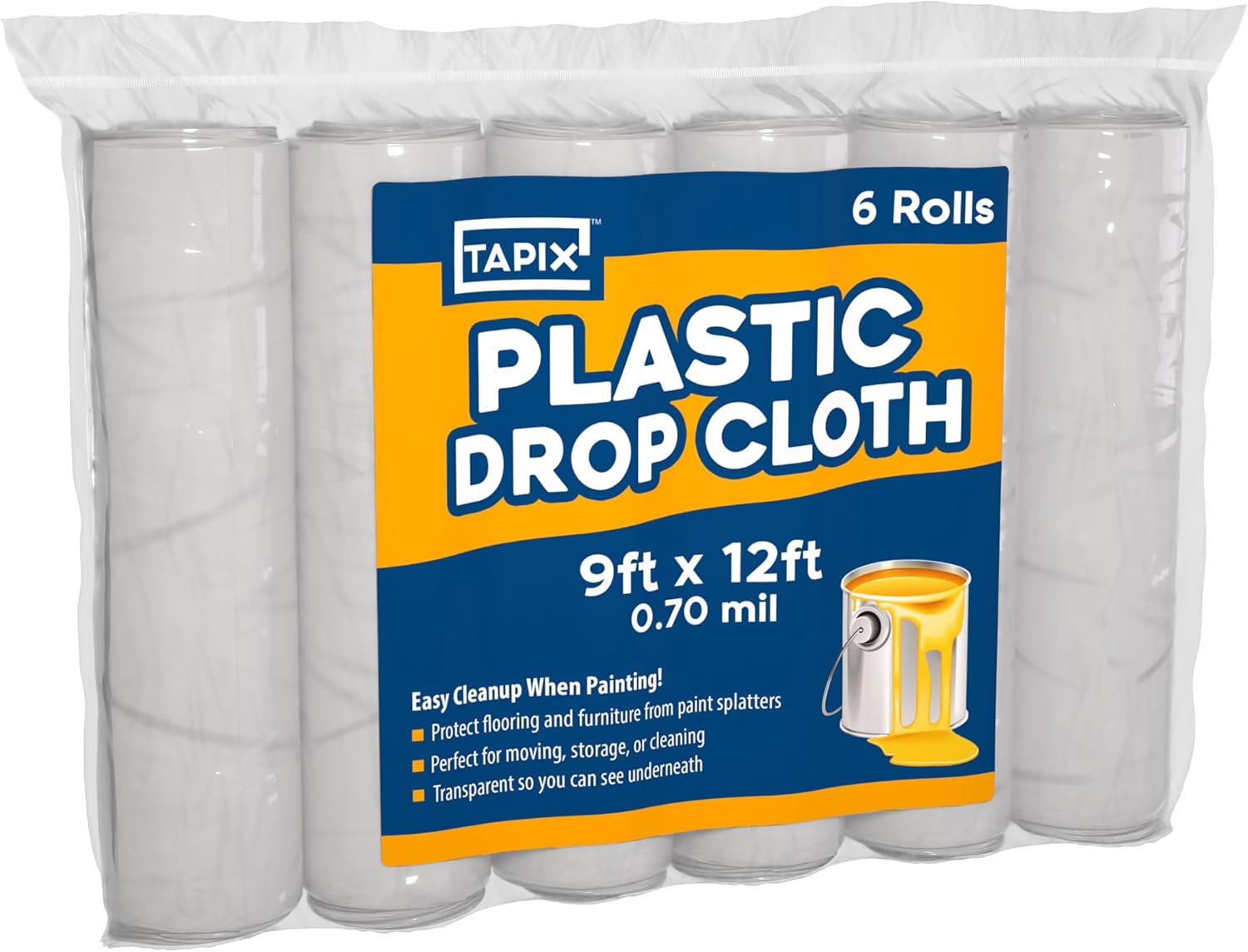 Painters Plastic Drop Cloth 6 Pack, 9x12 Feet, Plastic Tarp Dust Cover, Plastic Covers for Furniture, Plastic Drop Cloth for Painting, Painting Tarp