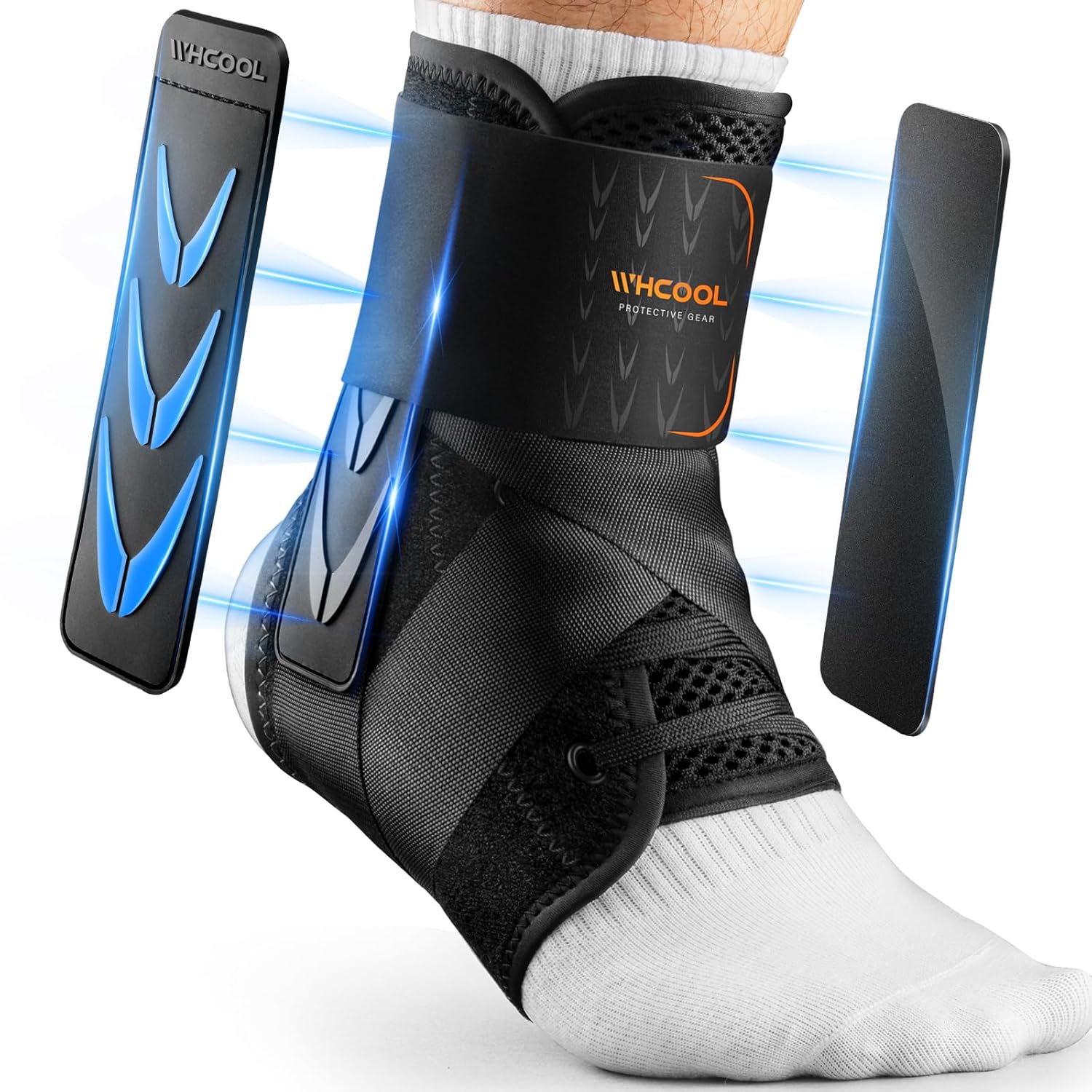 Slim-Fit Ankle Brace for Sprained Ankle, Velcro Lace Up Ankle Support for Women Men With 2 Auto-Shaped Pads, Air Fabric Cool Ankle Stabilizer for Injury Recover, Running,Sports, M(12”-13”)