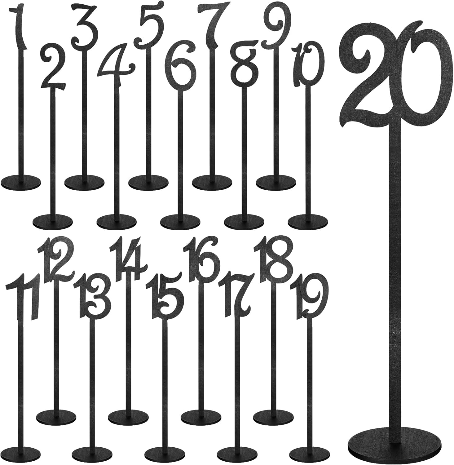 Yulejo 20 Pcs Table Numbers - Wooden Wedding Table Numbers with Holder Base, 1-20 (Black)