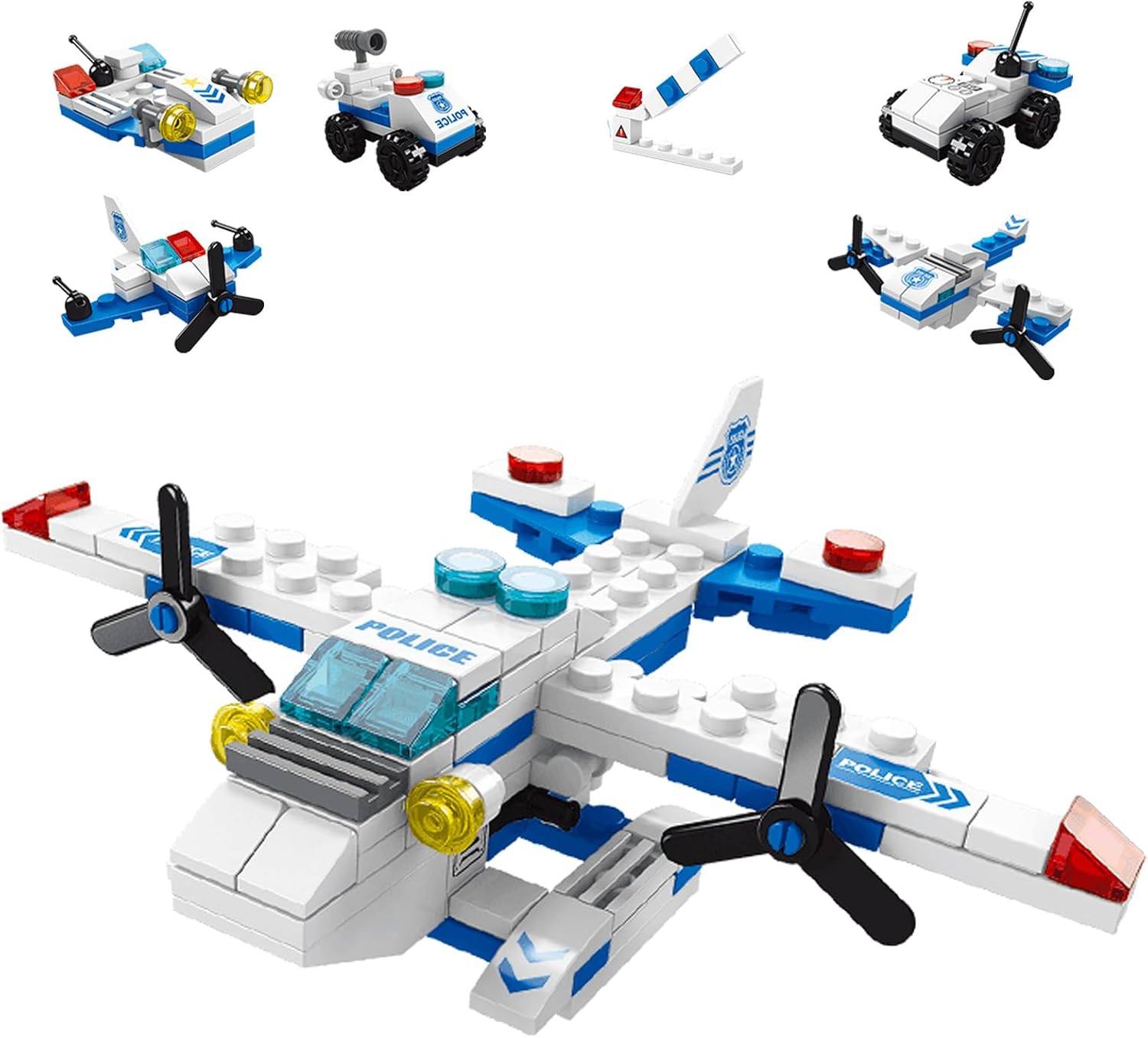 Sky Police Airplane Building Blocks Toy – 137 PCS STEM Construction Set, 7-in-1 Transformable Model Kit for Kids Ages 6-12, Creative Aircraft Toys for Boys & Girls (Police, Rescue, Fighter Jet)