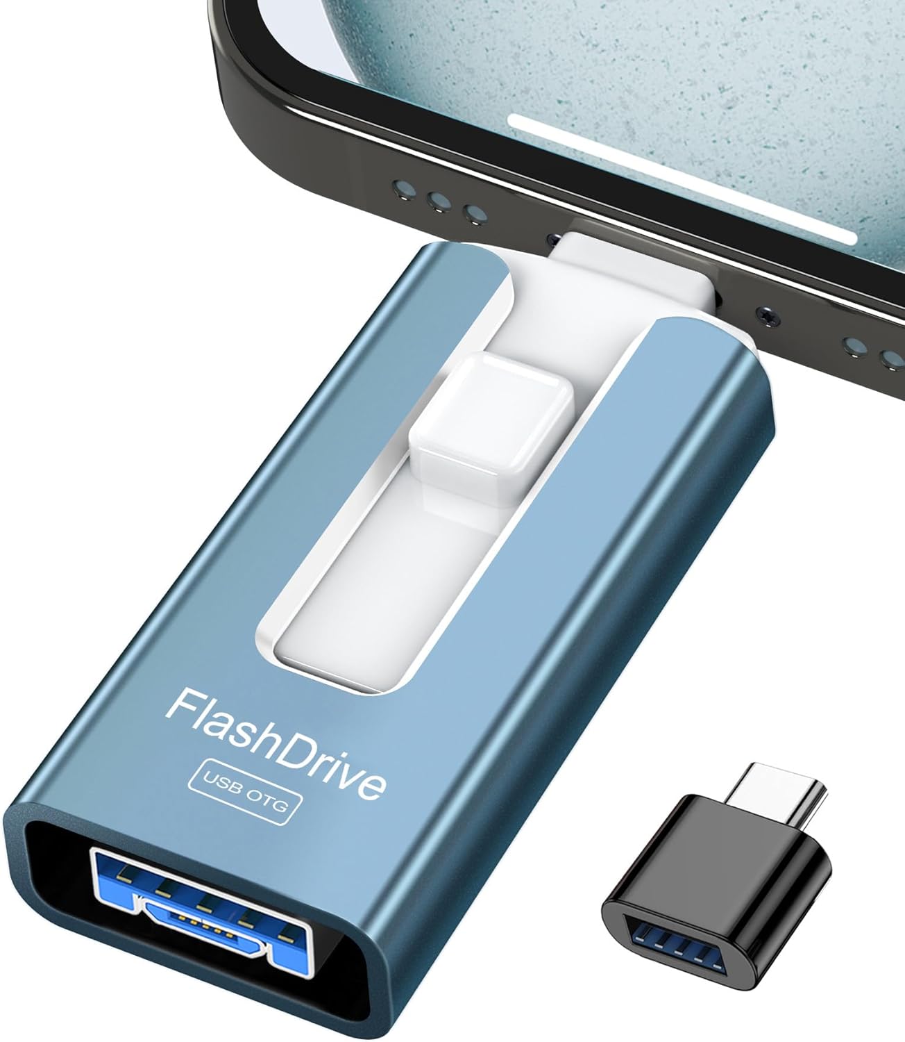 GNASEET USB Stick 256GB for Phone, 4-in-1 Flash Drive for Phone/Pad/Android/Tablet/PC, USB 3.0 High-Speed Memory Sticks Stable Data Transfer, External Storage Save More Photos & Videos, Blue