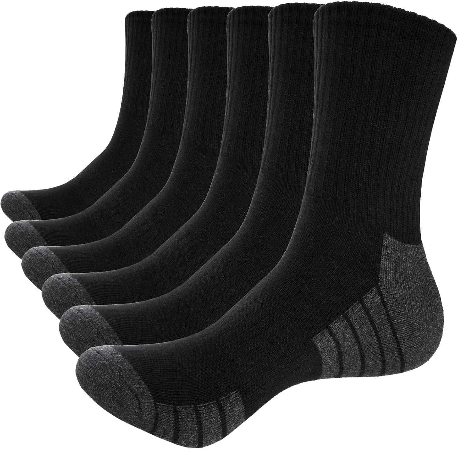 Yinqier Mens Sports Socks, Thick Cushion Anti Blister Walking Socks, Crew Breathable Cotton Work Sock for Cycling Trekking Trainer (6 Pairs)
