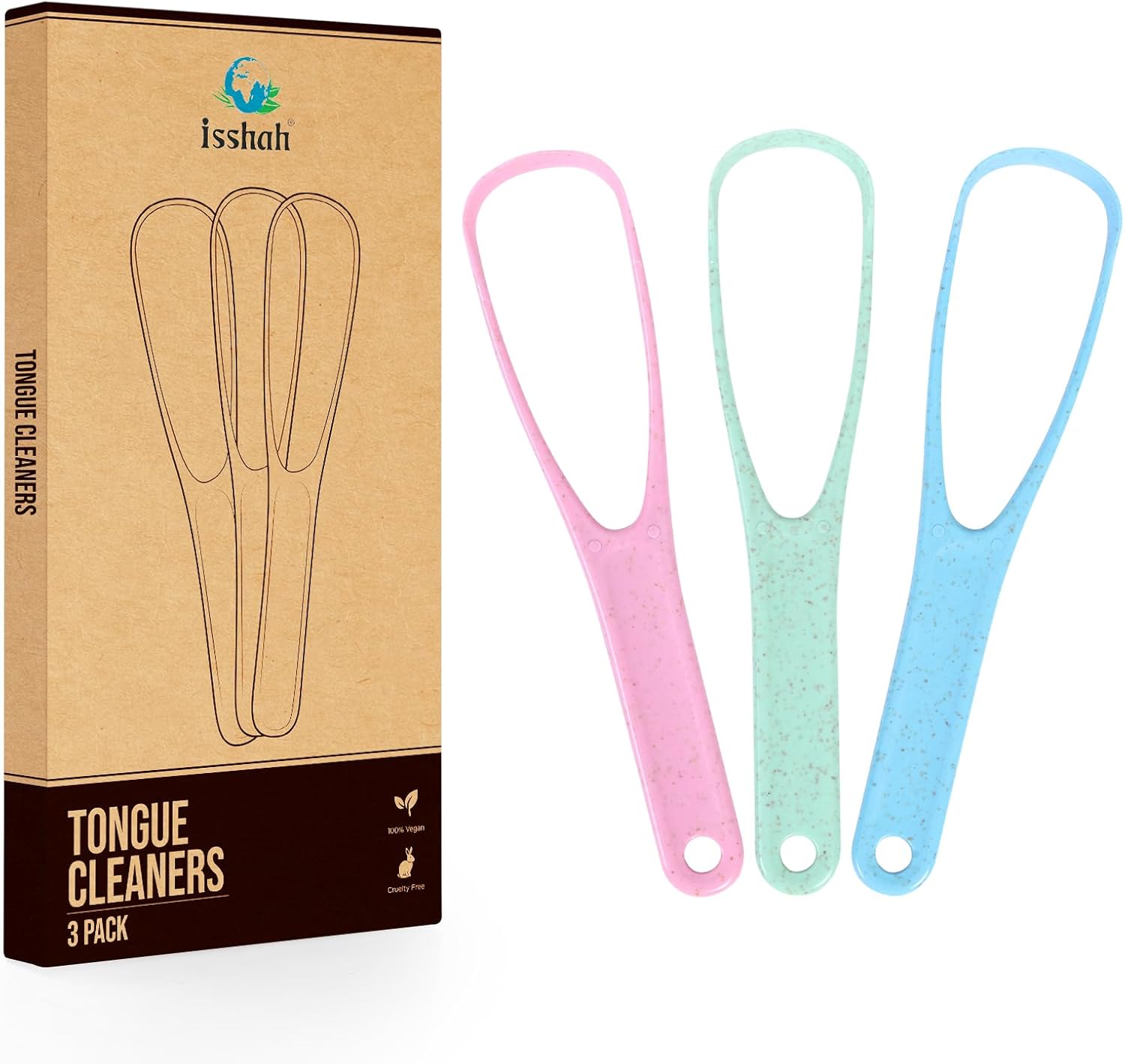 Tongue Scraper Cleaner Natural Eco Fiber Material 100% BPA Free Tongue Scrapers for Oral Care & Hygiene - 3 Count