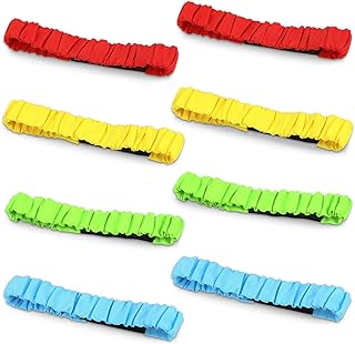 Augshy 8Pcs 3 Legged Race Bands Elastic Tie Rope, 4 Assorted Colors for Relay Race Game Carnival Field Day Backyard Game Party Supplies