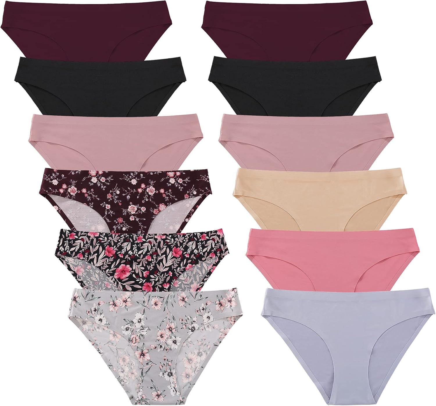 FINETOO 12Pack Womens Seamless Underwear No Show Cheeky Panties Invisibles Briefs Soft Stretch Bikini Hipster XS-XL