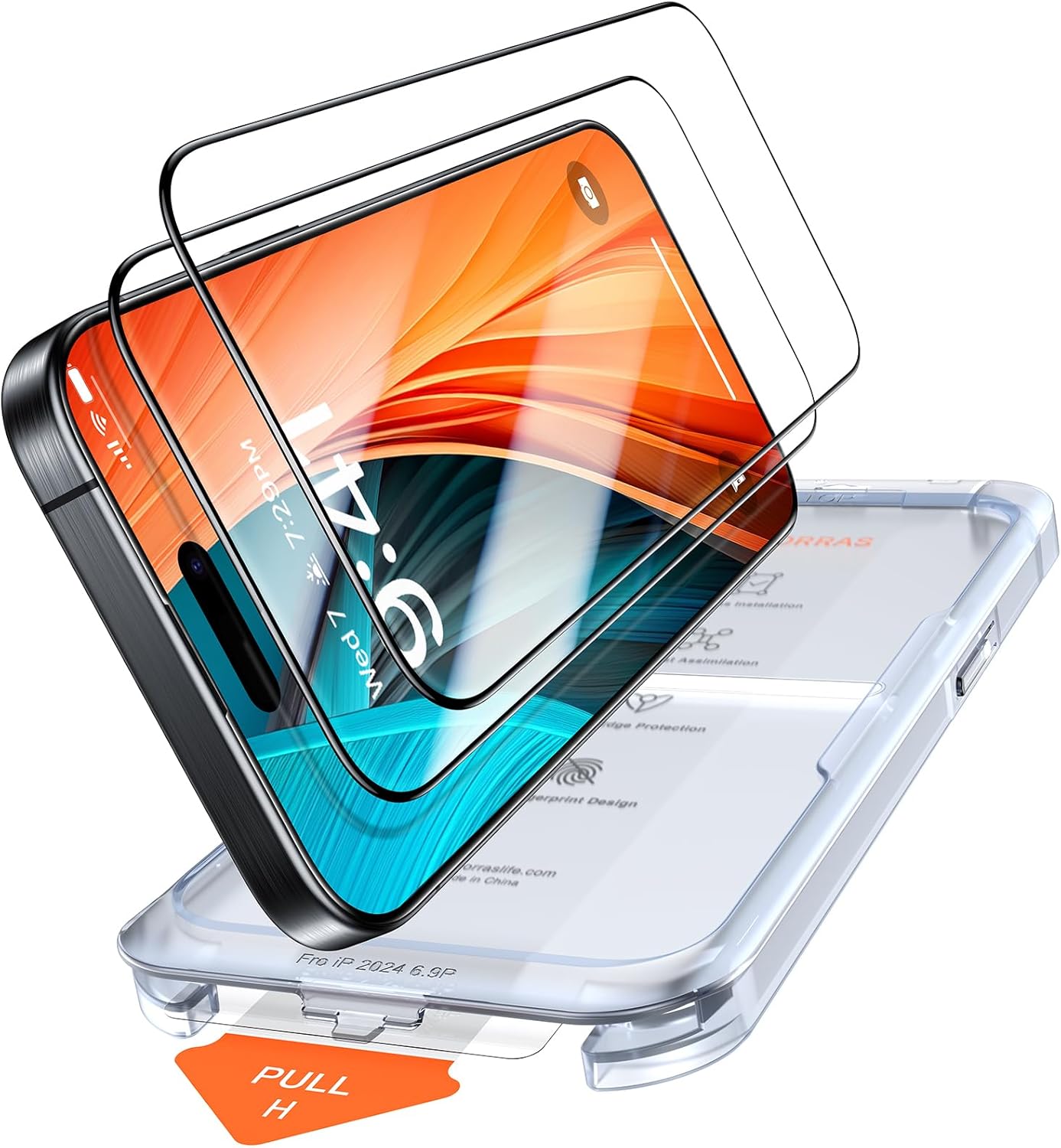 TORRAS 12FT Military-Grade Shatterproof for iPhone 16 Pro Max Screen Protector [9H+ Aerospace Tempered Glass＆ One-Pull Installation] Full Coverage Fit Bubble Free Top-Notch Protection 6.9″ GlassGo X