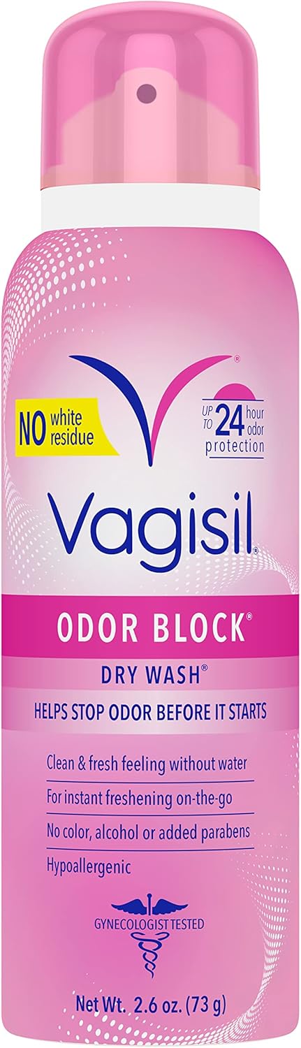 Vagisil Odor Block Dry Wash Spray for Feminine Hygiene, Gynecologist Tested, Hypoallergenic, 2.6 Ounces (Pack of 1)