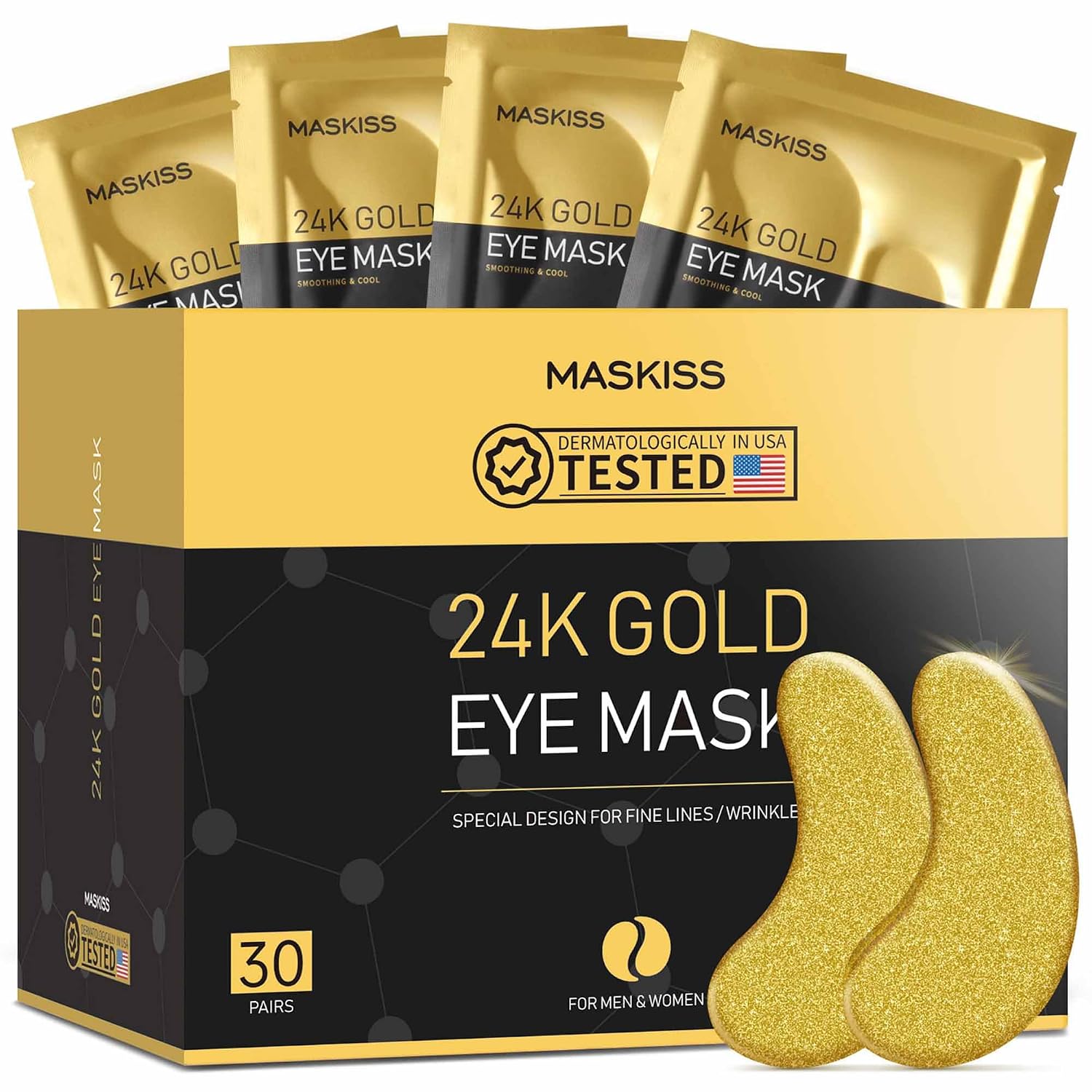 Maskiss 24k Gold Under Eye Patches (30 Pairs), Eye Mask, Collagen Skin Care Products, Eye Patches for Puffy Eyes, Eye Masks for Dark Circles and Puffiness.