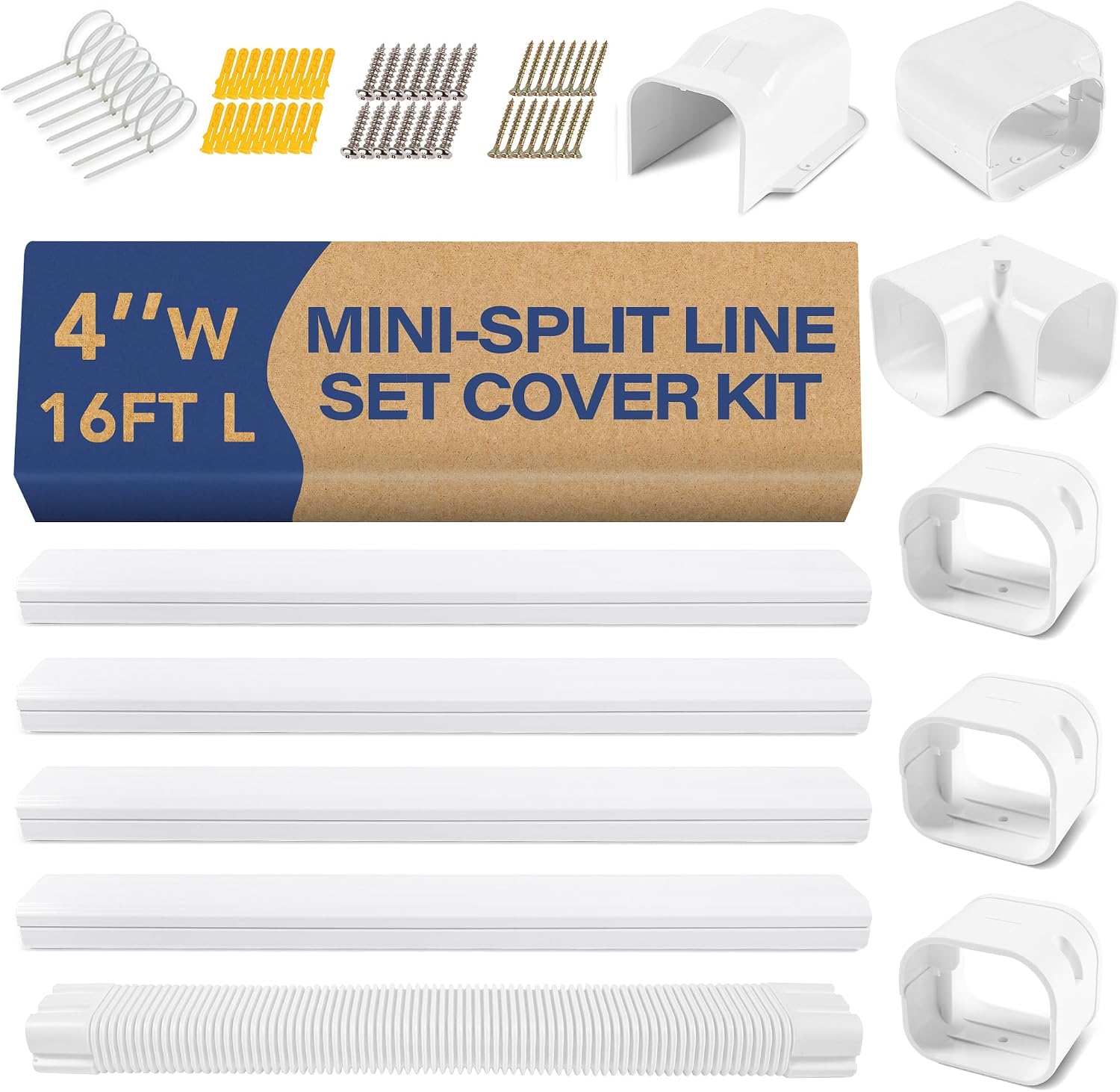LyPrem 16.5ft Mini Split Line Set Cover 4" PVC for AC & Heat Pump White