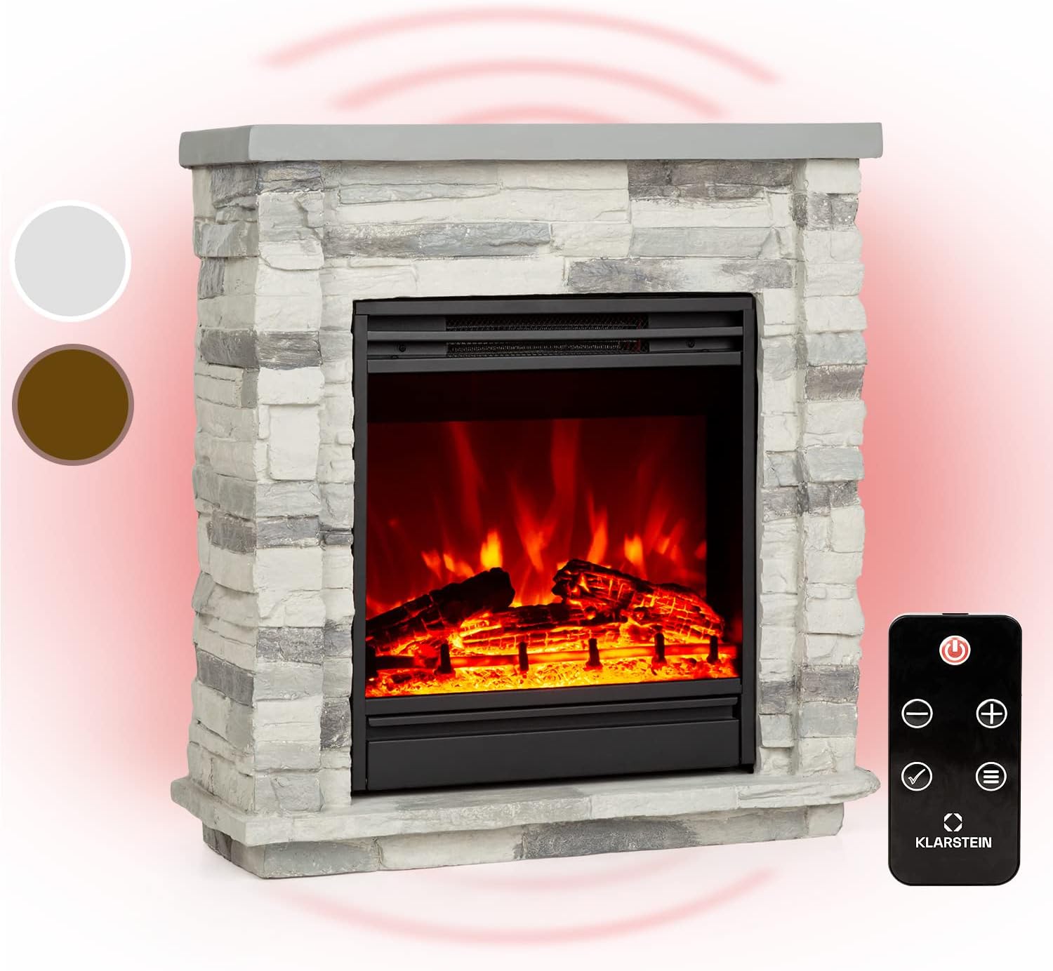 Klarstein Electric Fireplace, Electric Fire and Surround Mantel Suite for Living Room, 1800W LED Flame Fire Place w/Remote Control & Timer, Indoor Log Effect Wood Burner, Electric Fire Suites Heater