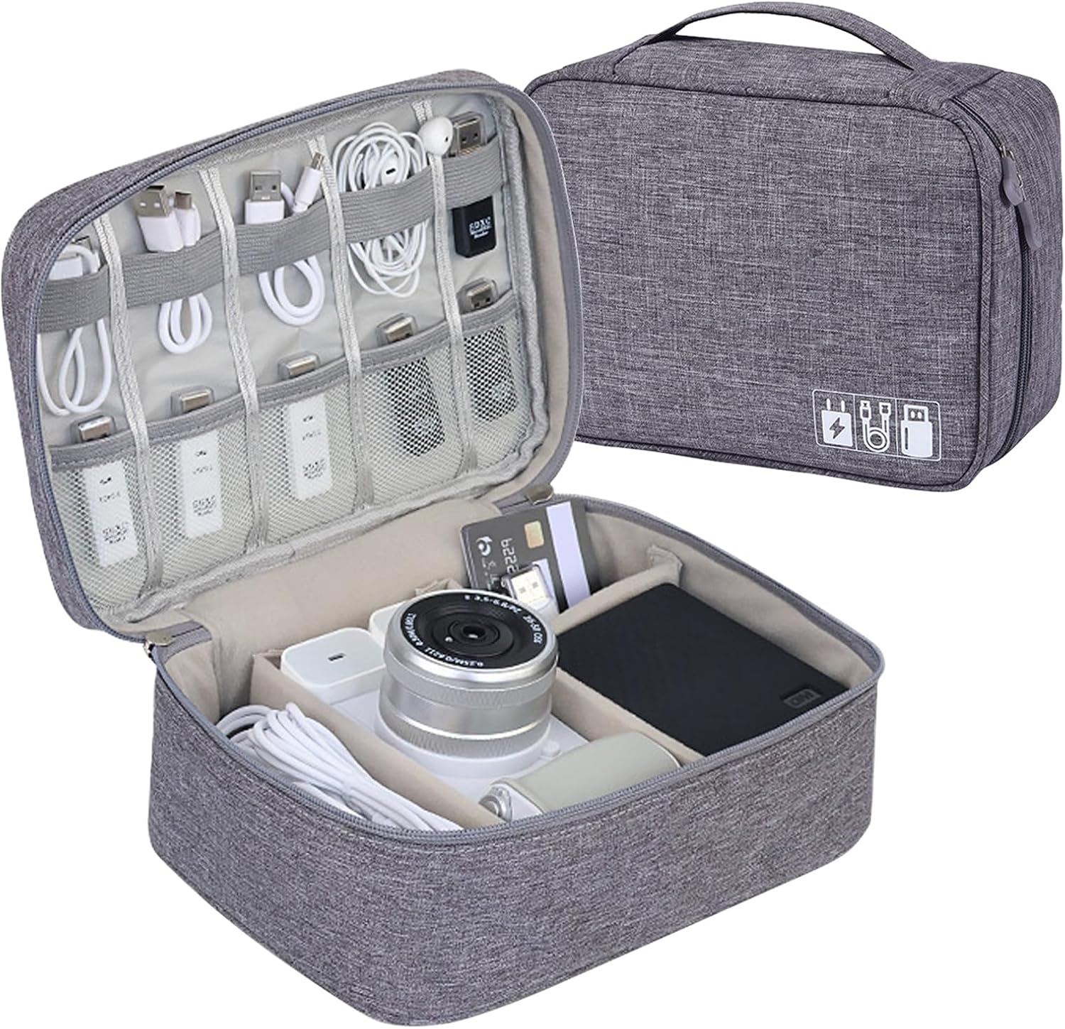 Travel Cable Organiser Bag, Electronic Organizer, Electronics Accessories Storage Case, Portable Cable Organizer Case for Cables Power Bank USB Drive Charger Hard Disk(Gray)