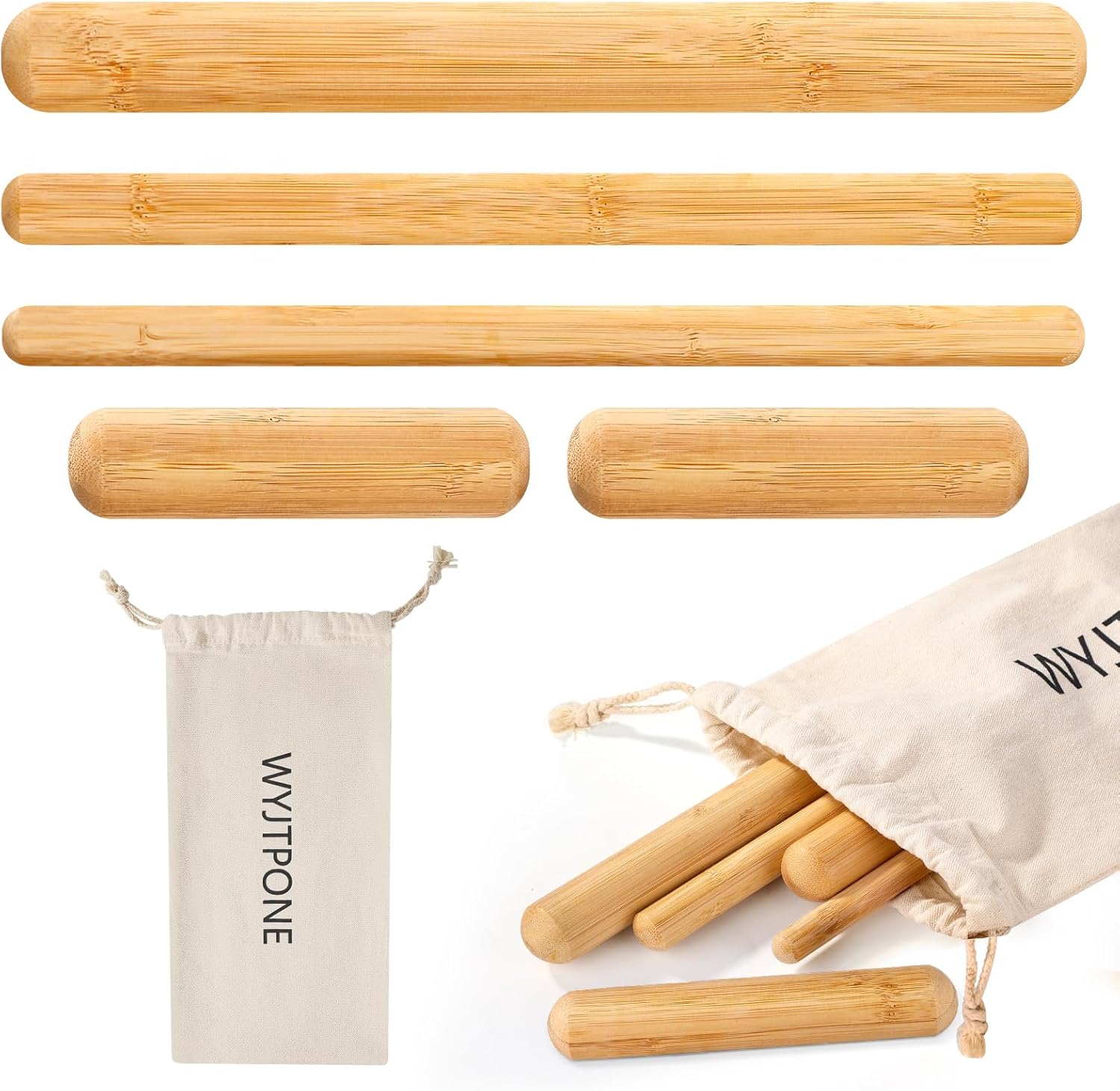 5Pcs Bamboo Massage Sticks Set, Guasha Massage Sticks,Bamboo Massage Roller Sticks for Relax Muscles & Body Shaping