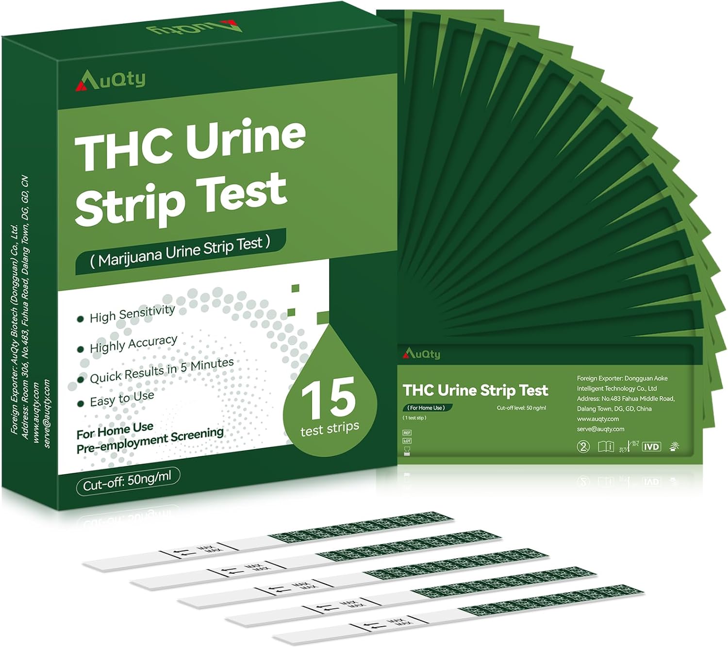 THC Tests for Home Drug Test Kit, Highly Sensitive Marijuana/Weed Urine Marijuana Drug Test, 50 ng/mL Cutoff Level (15 Count)