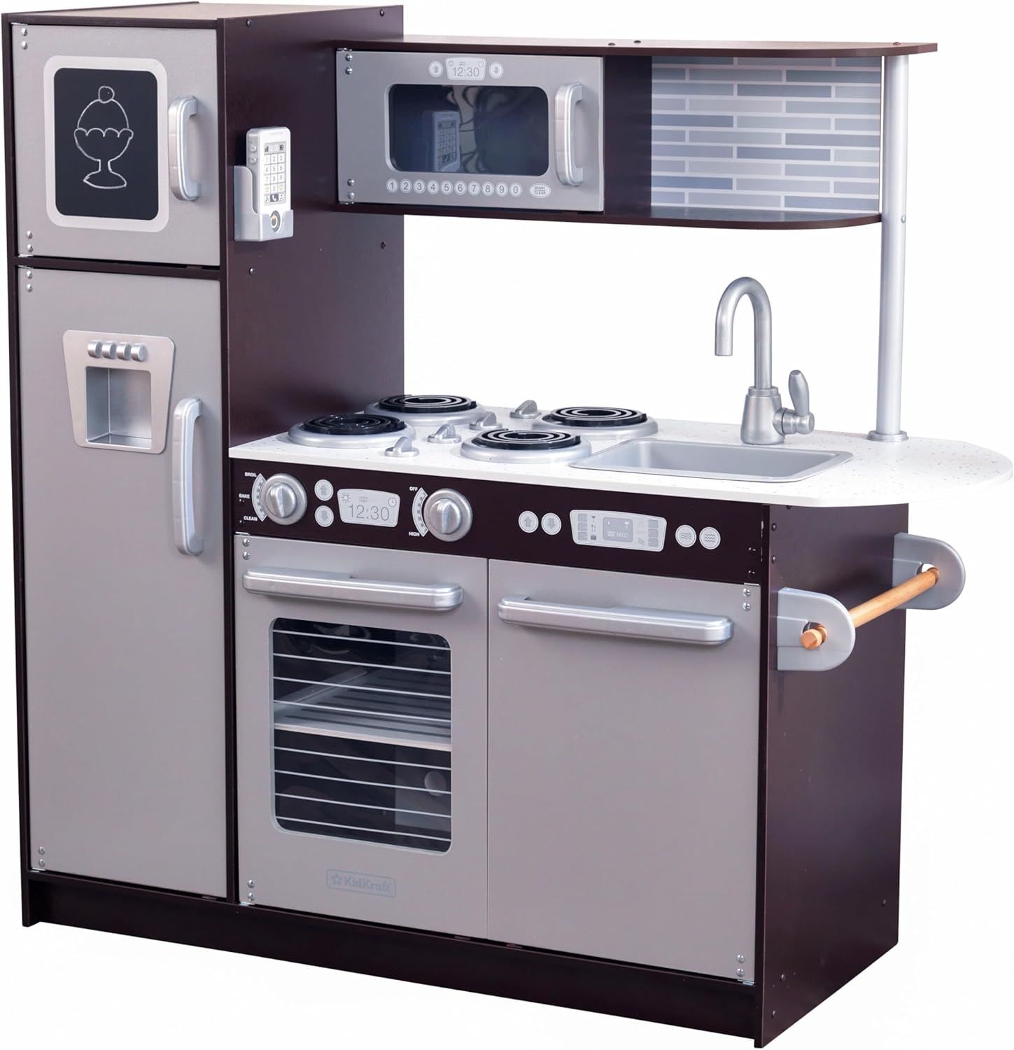 KidKraft Uptown Espresso Wooden Play Kitchen with Play Phone, Chalkboard & Towel Rack, Espresso