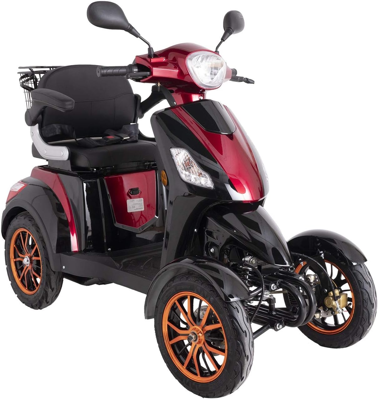 GREEN POWER - Red Electric Mobility Scooter 4 Wheeled with Extra Accessories Package: Mobility Scooter Waterproof Cover, Phone Holder, Bottle Holder by Green Power JH500