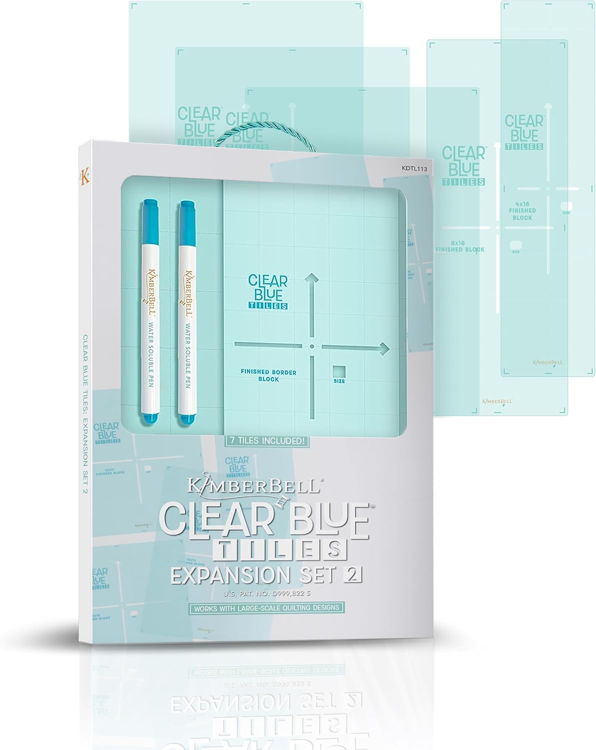 Kimberbell Clear Blue Tiles: Expansion Set 2 (7 Pc) For Larger Hoop Sizes, At-Home Quilting System On Your Embroidery Machine, Custom Block-By-Block