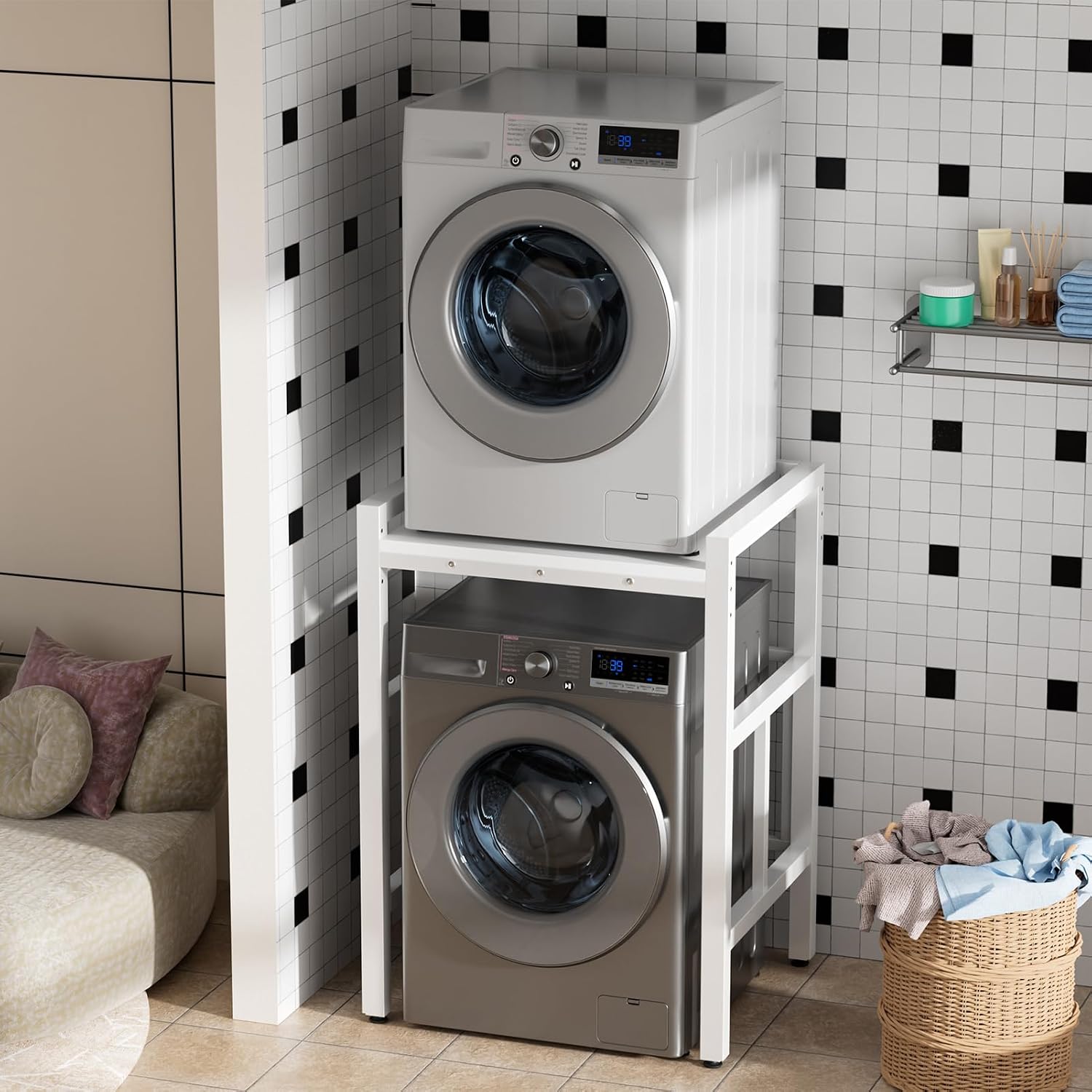 Washer Dryer Stacking Rack for Compact 24" Washers, Height Adjustable
