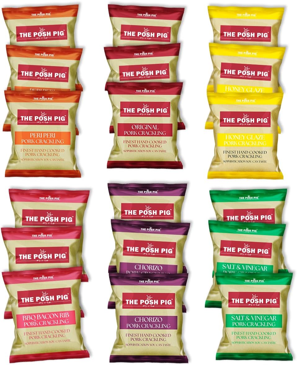 The Posh Pig Mixed Flavoured Pork Crackling 18x40g Packets