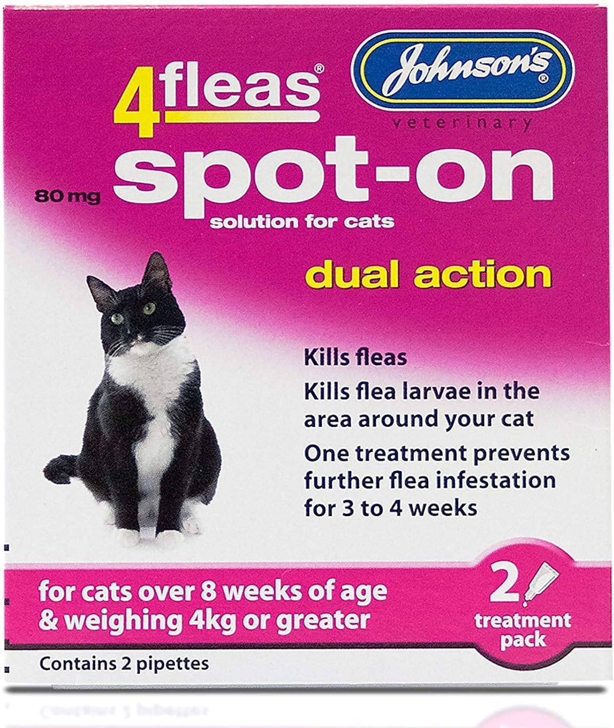 JOHNSONS 4FLEAS CAT - DUEL ACTION SPOT ON - +8 WEEKS ABOVE 4KG WEIGHT (X1 PACK)