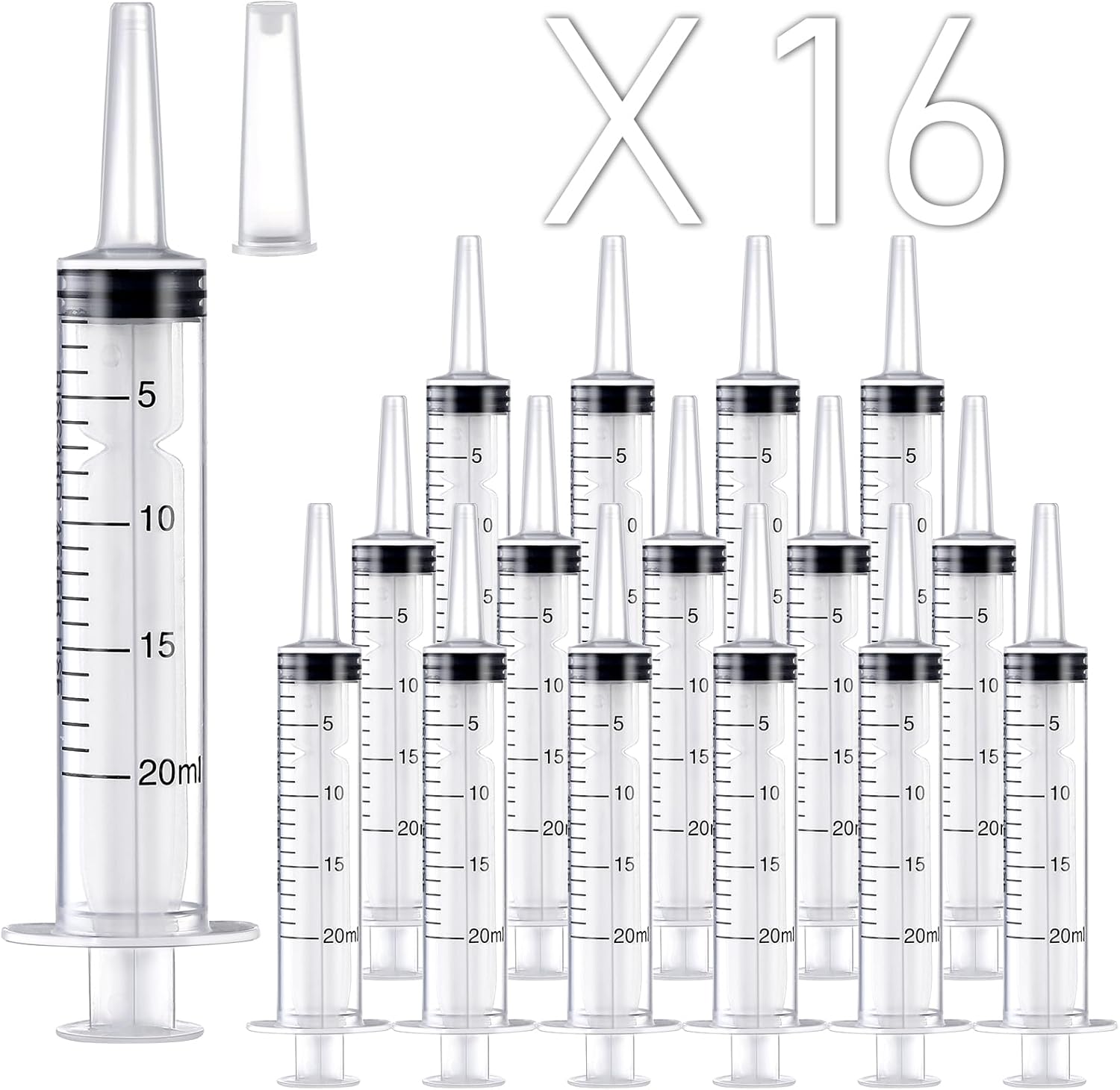 16 Pack 20ml Plastic Syringe, Large Syringes Tools for Liquid, Sterile and Individually Sealed for Measuring, Watering, Refilling, Feeding Pets, Scientific Labs, Oil or Glue Applicator